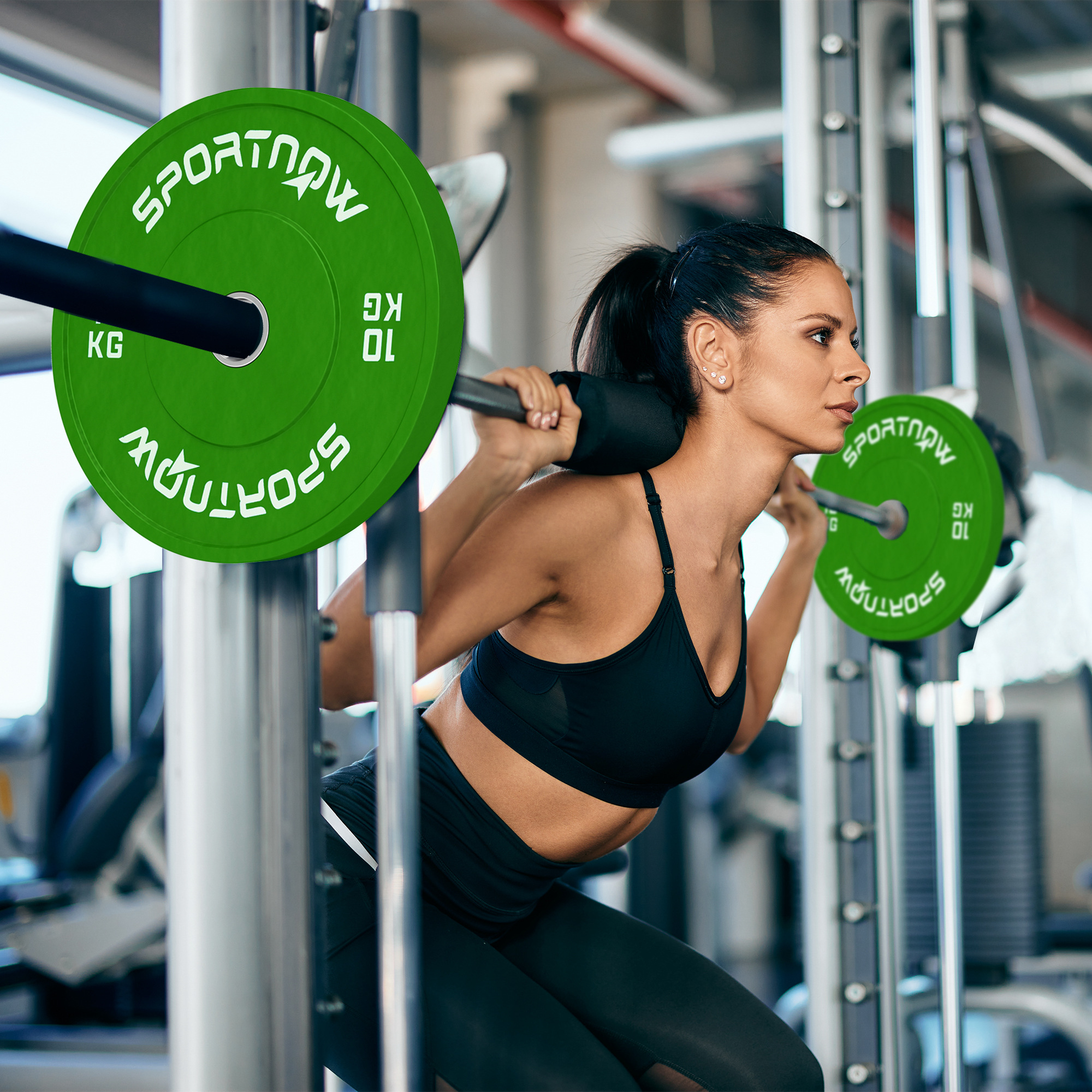 SPORTNOW Set 2 Gewichtsscheiben 10 kg aus Gummi mit 2"/5 cm Loch für Kurzhanteln und Hantelstangen, Grün