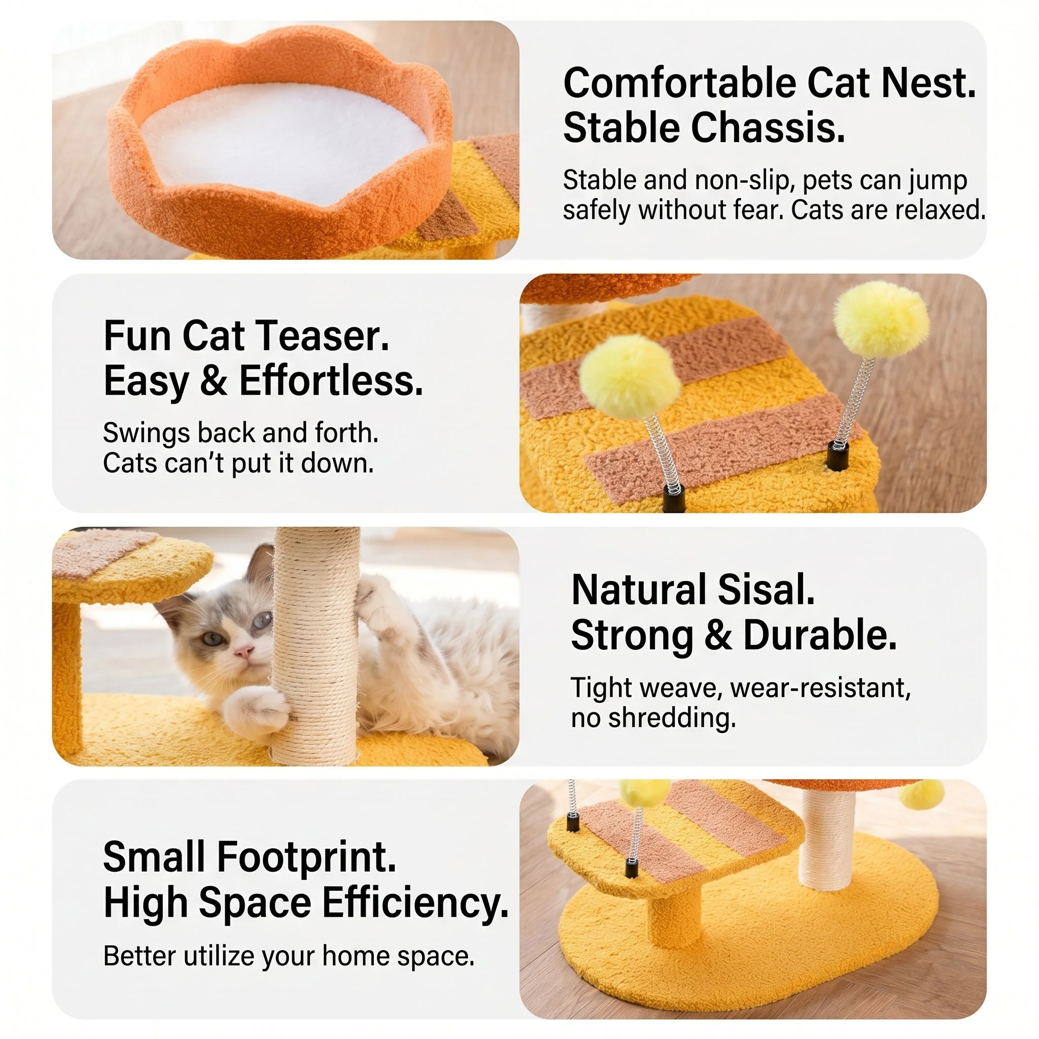 Cat Perch Station �C Flower Bowl Perch, Sisal Scratching Post & Spring Ball Toy