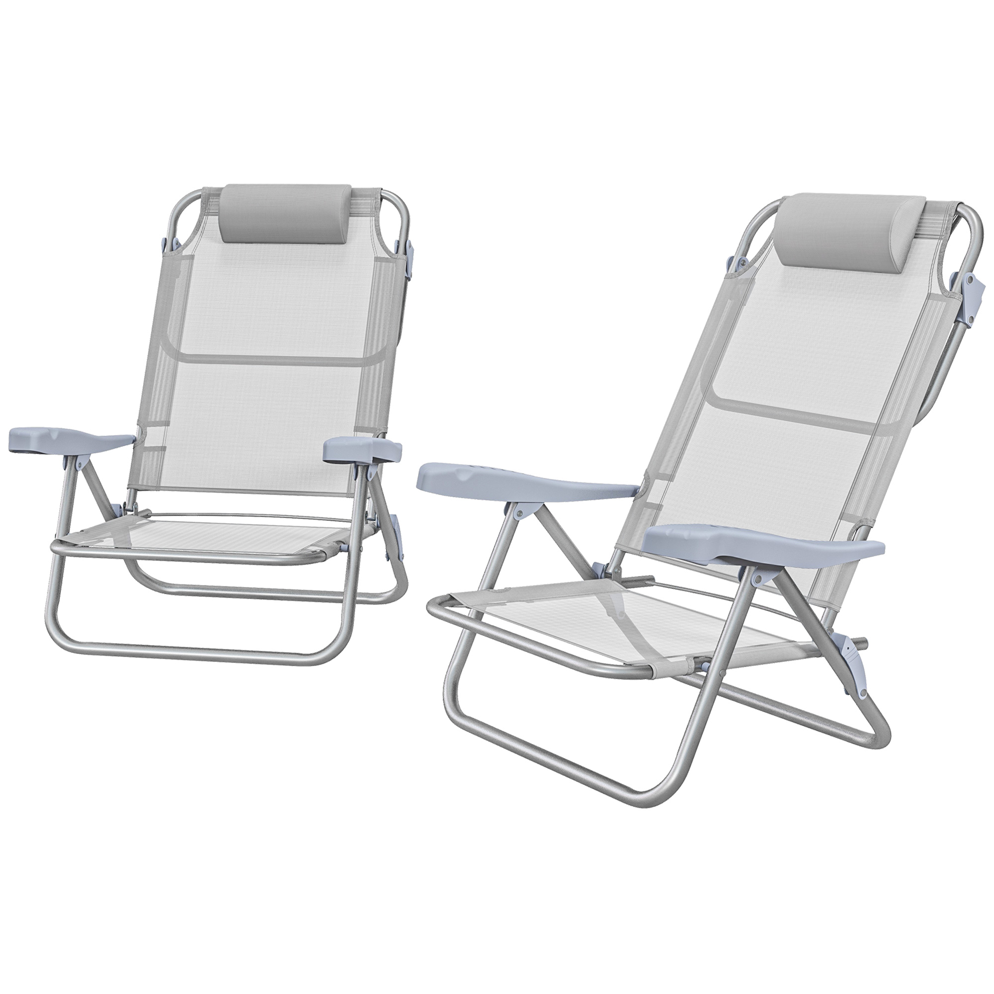Outsunny Set aus 2 faltbaren Gartenstühlen tragbarer Angelstuhl Campingstuhl mit Kopfstütze 6-stufig verstellbare Rückenlehne