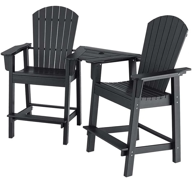 Set Of 2 Tall Adirondack Chair Hdpe Adirondack Barstools With Middle Connecting Tray Amp Umbrella Hole - High Quality Set For Everyday Use