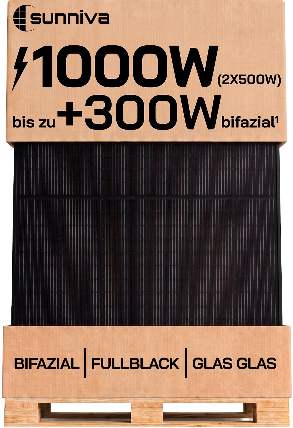 Balkonkraftwerk Solarpanel Set 2x 500 W bifazial Full Black N-Type Glas-Glas Solarmodul