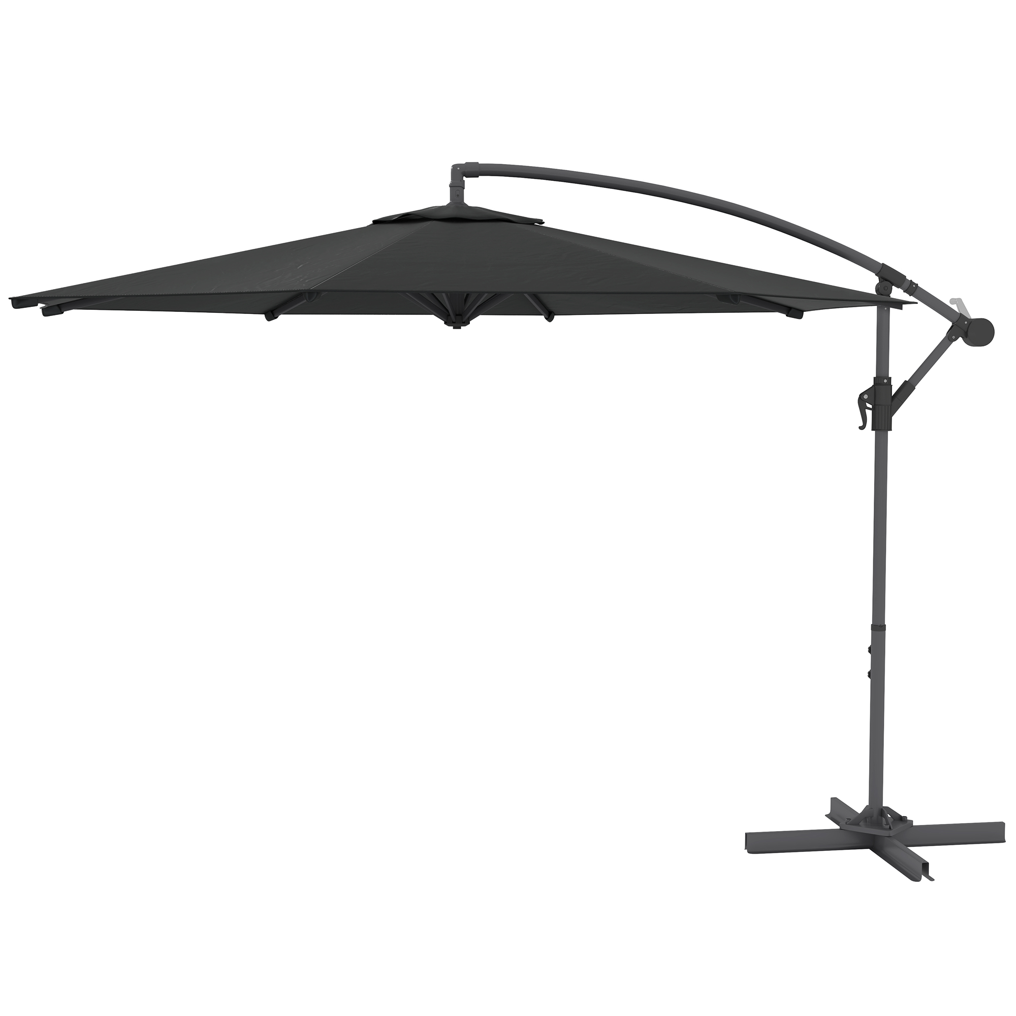 Outsunny Exzentrischer faltbarer achteckiger Sonnenschirm Ø 3 m Garten- und Terrassen-Pavillon mit gekreuztem Ständer Schwarz