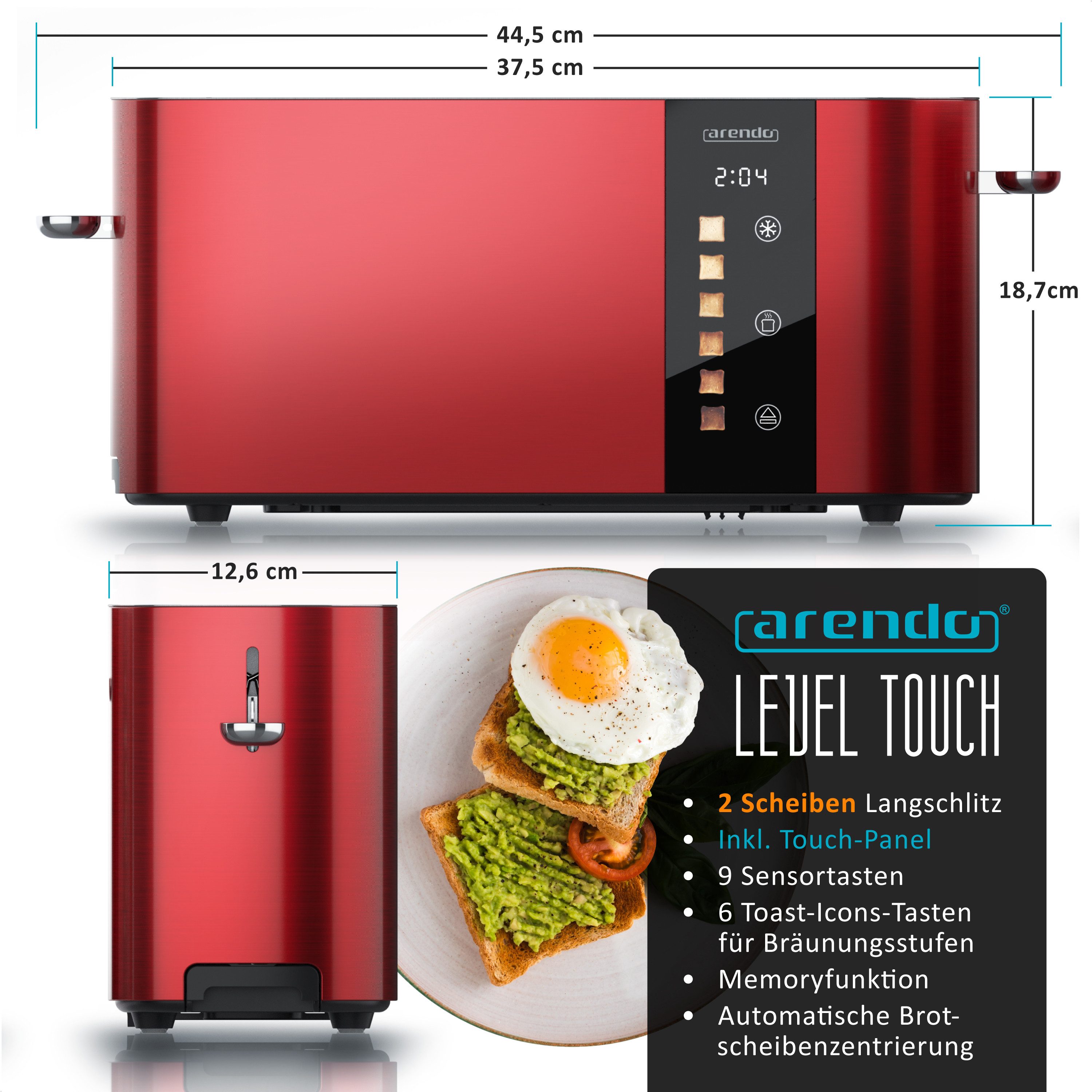 Toaster Edelstahl, Langschlitz, Touch Display, Restzeit & Bräunungsgradanzeige