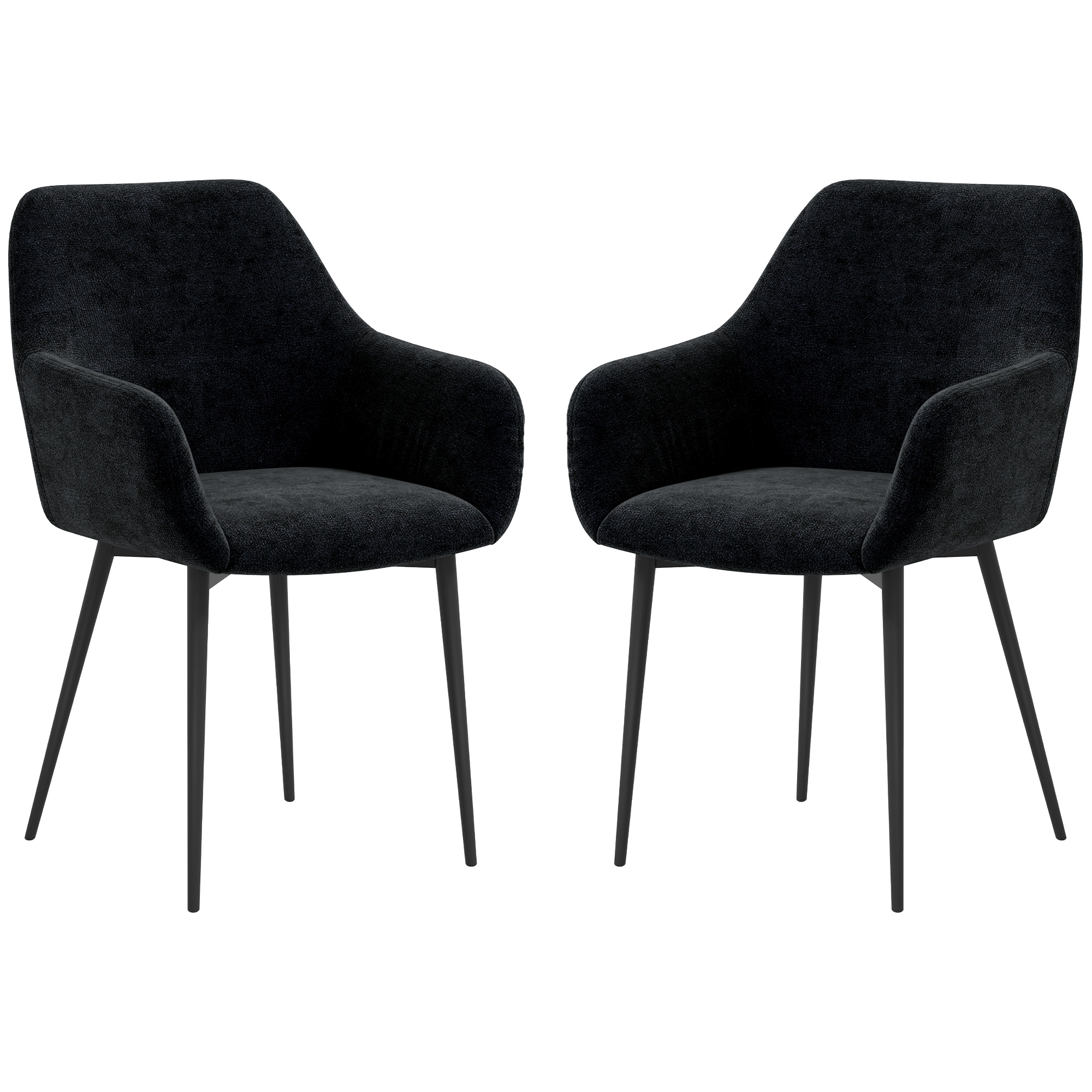 HOMCOM Set 2 Moderne Esszimmerstühle mit Armlehnen, Gepolsterte Sitzfläche und Stahlbeine, 54x57x80cm, Schwarz