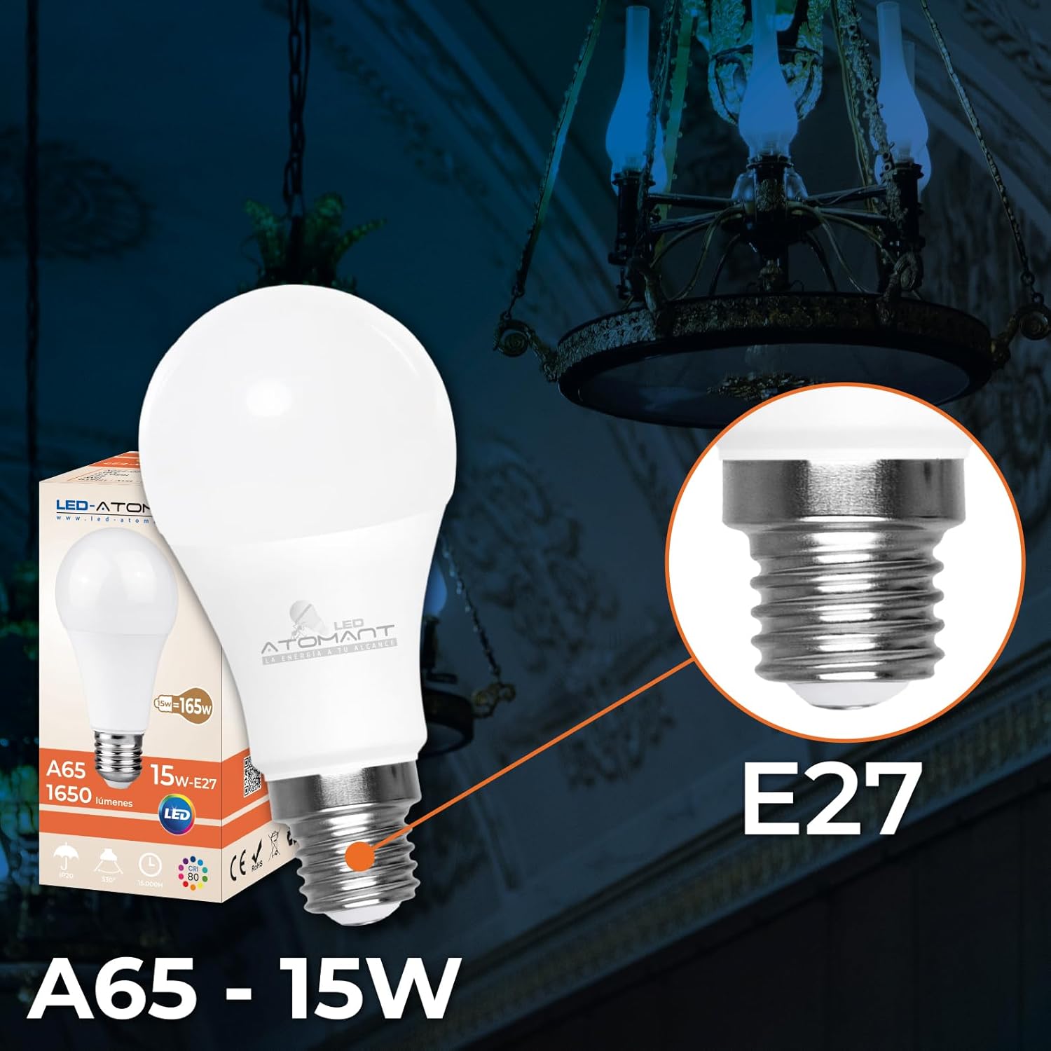 LED ATOMANT Packung mit 100 LED-Lampe E27 A65 15W, Warmweiß (3000 K), 1650 Lumen, Großer Schraubsockel, Entspricht 165W, Nicht dimmbar