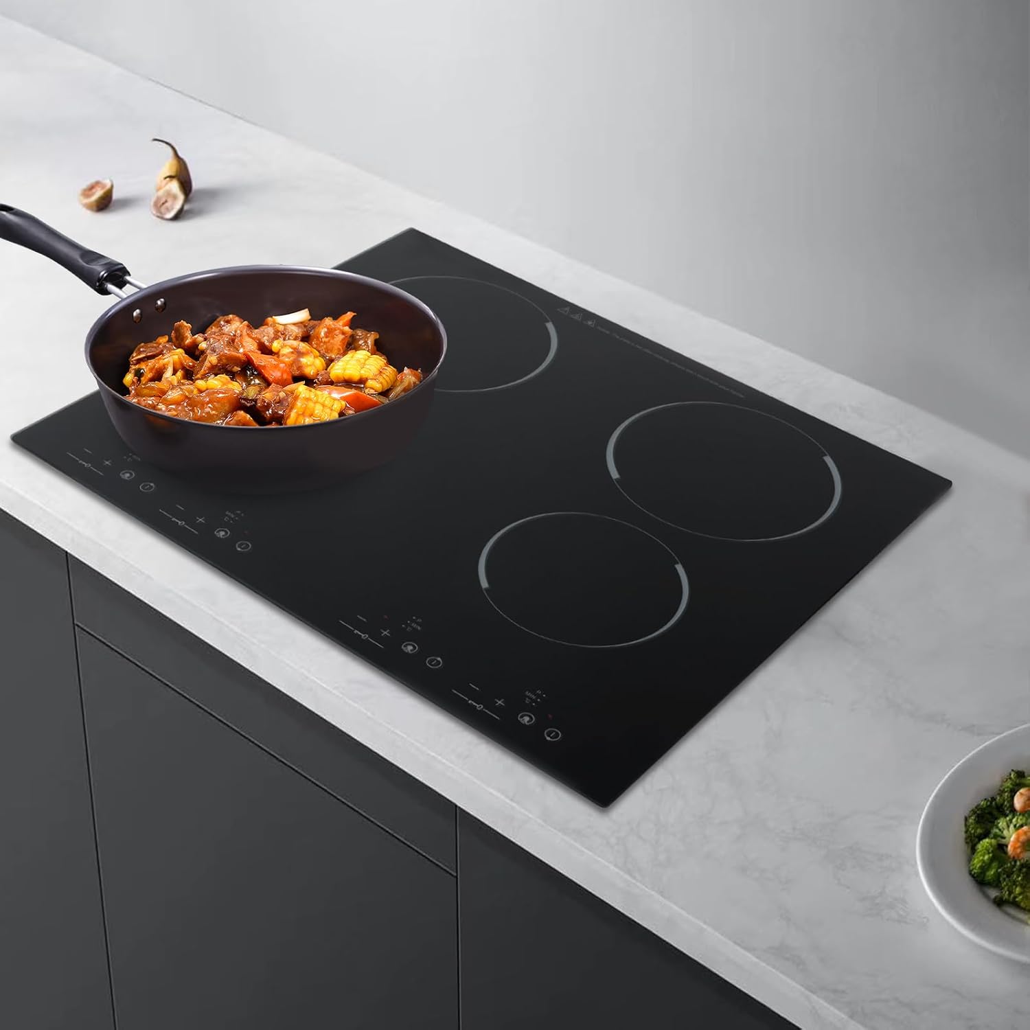 Piastra di cottura in vetroceramica 4 fuochi, tavolo da cottura elettrico in ceramica, potenza regolabile, timer da 0 a 120 minuti, per tutti i tipi di casseruole