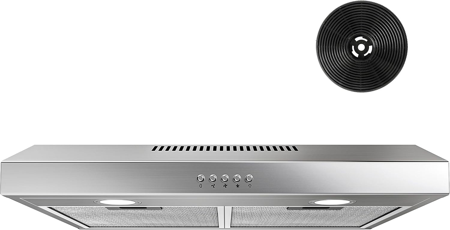 FIREGAS 60cm Cooker Hood with LED Extractor Hood 3 Power Levels Powerful Cooker Hood Efficient Hood with Brushless Motor Grease Filter and Carbon Filter