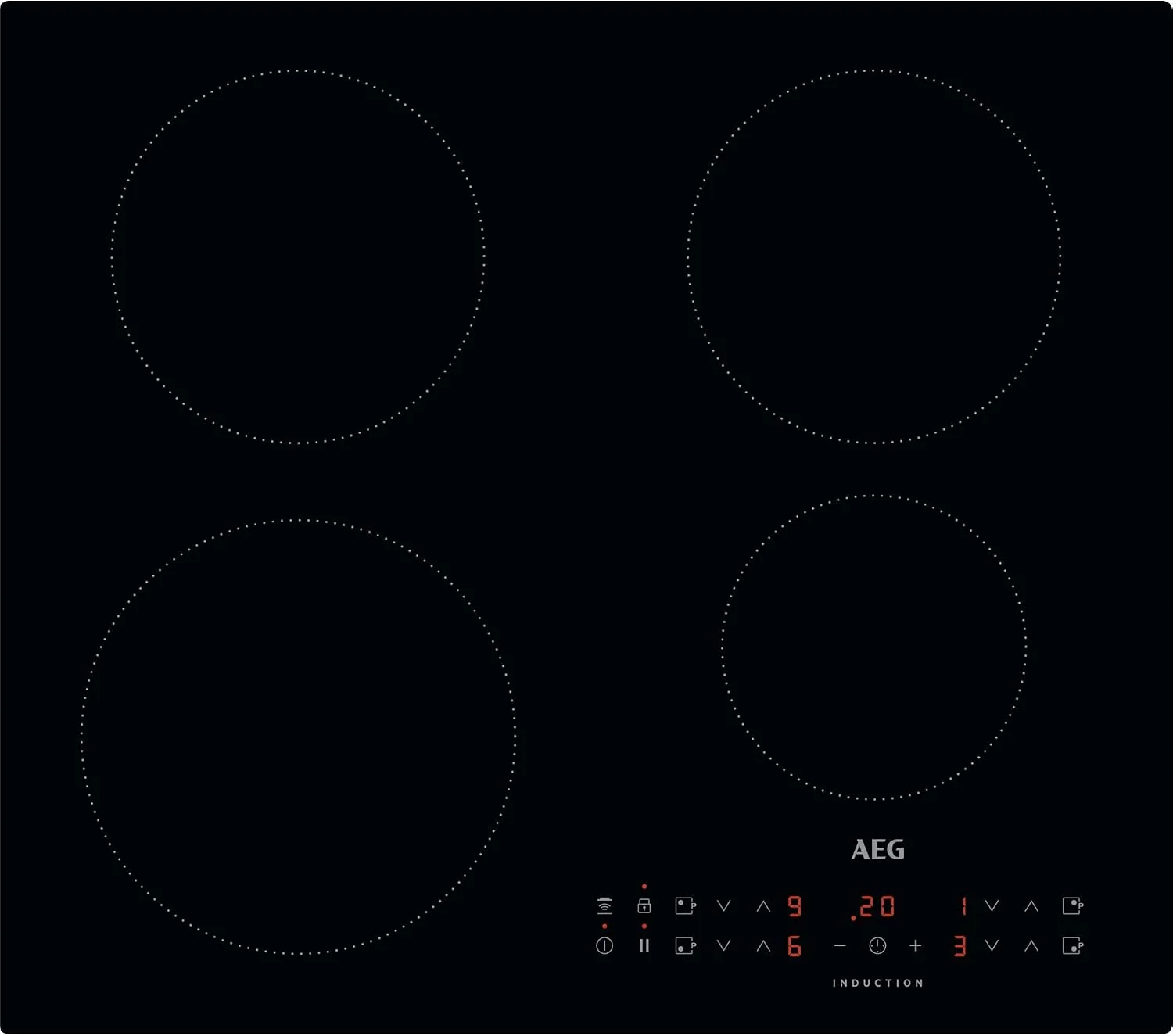 AEG Kochfeld, 60 cm, schwarz, IKX64301CB Induktions, Serie 3000, 4 Kochzonen, Hob2Hood-Funktion, integrierter timer