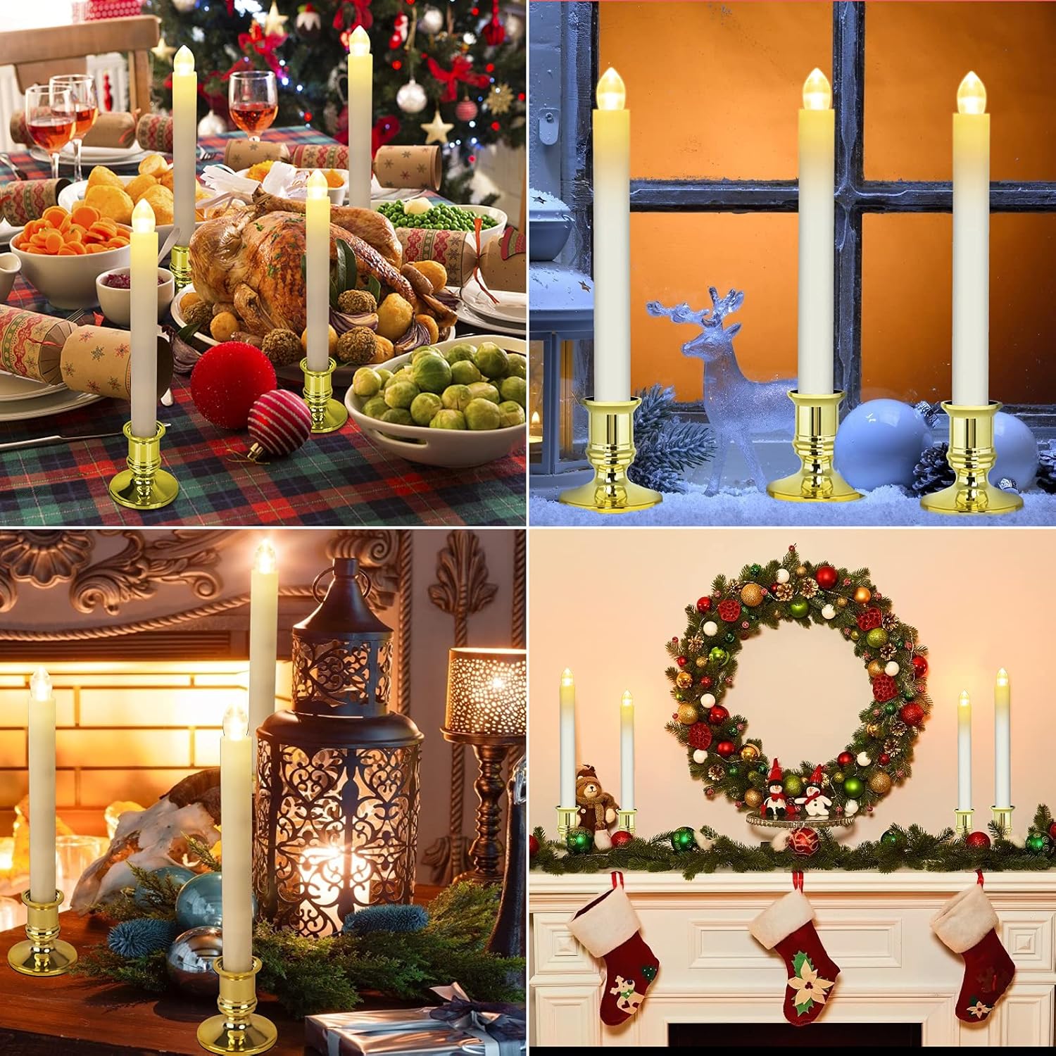 Fensterkerzen, batteriebetriebene Kerzen mit Timer, flammenlose Kerzen, batteriebetriebene Kerzen mit 2 Fernbedienungen, Weihnachtsfensterlichter, goldene flackernde Kerzen für