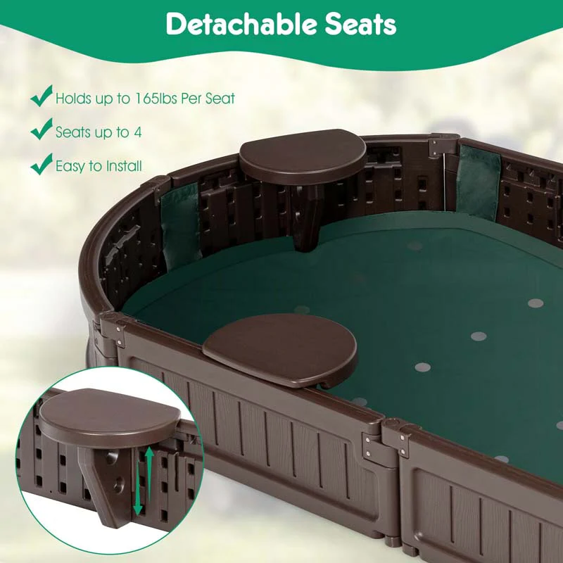 Eletriclife 6 Feet Kids Oval Sandbox with Built-in Corner Seat and Bottom Liner