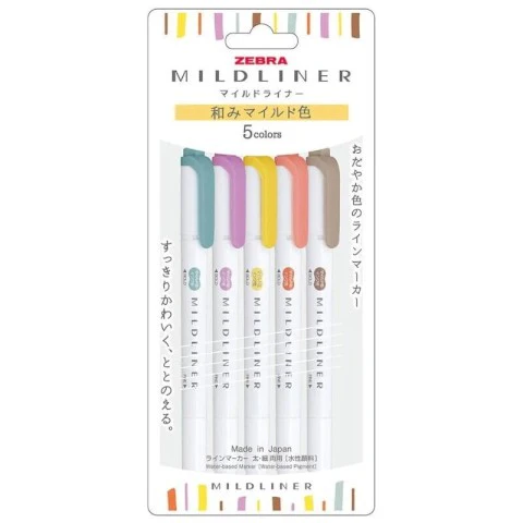 Zebra Mildliner Highlighter 5-Color Set RC (WKT7-5C-RC-N)