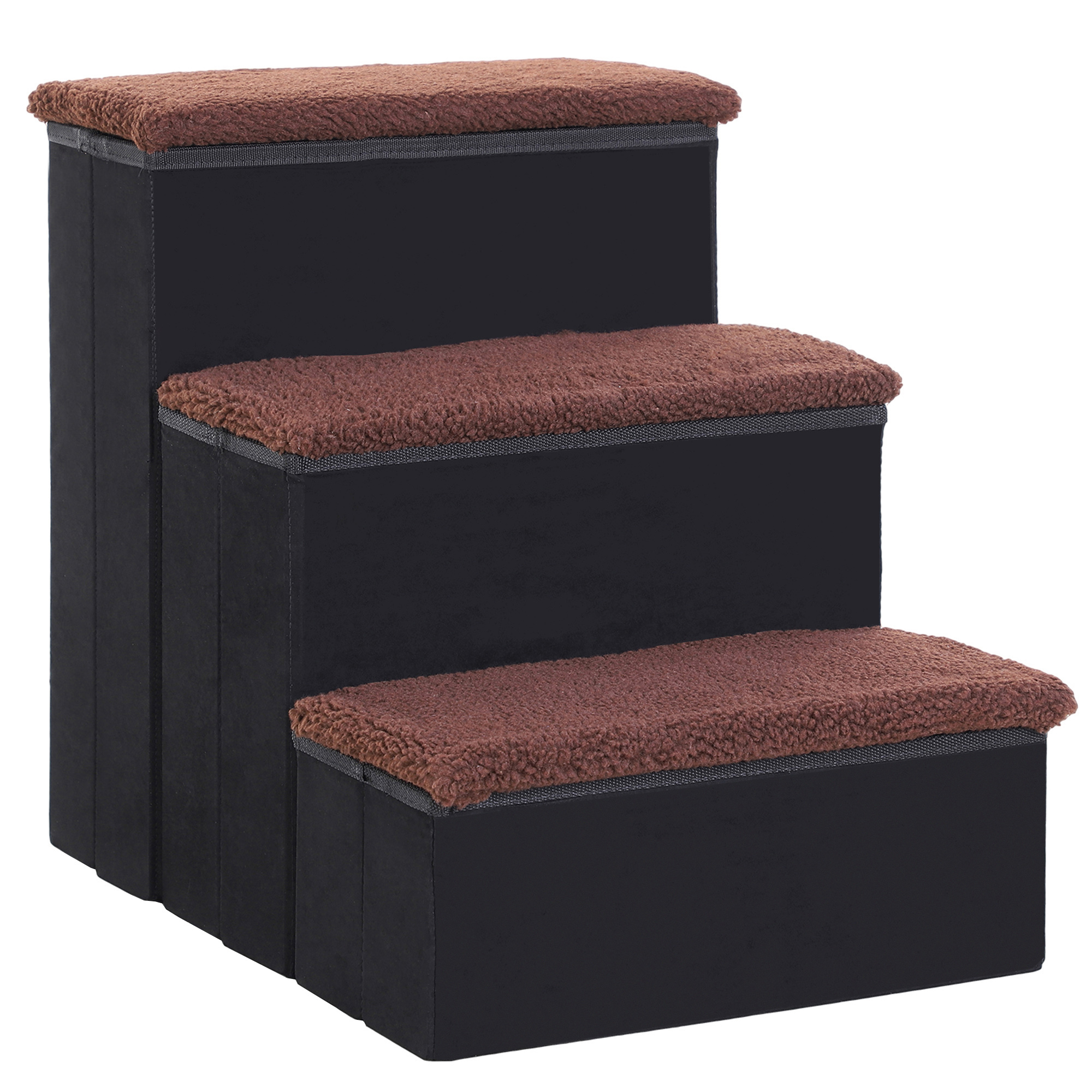 PawHut Haustiertreppe Katzentreppe Hundetreppe Faltbar 3 Stufen Tiertreppe mit Stauraum für Katzen und Hunde MDF Schwarz 40 x 54 x 48 cm