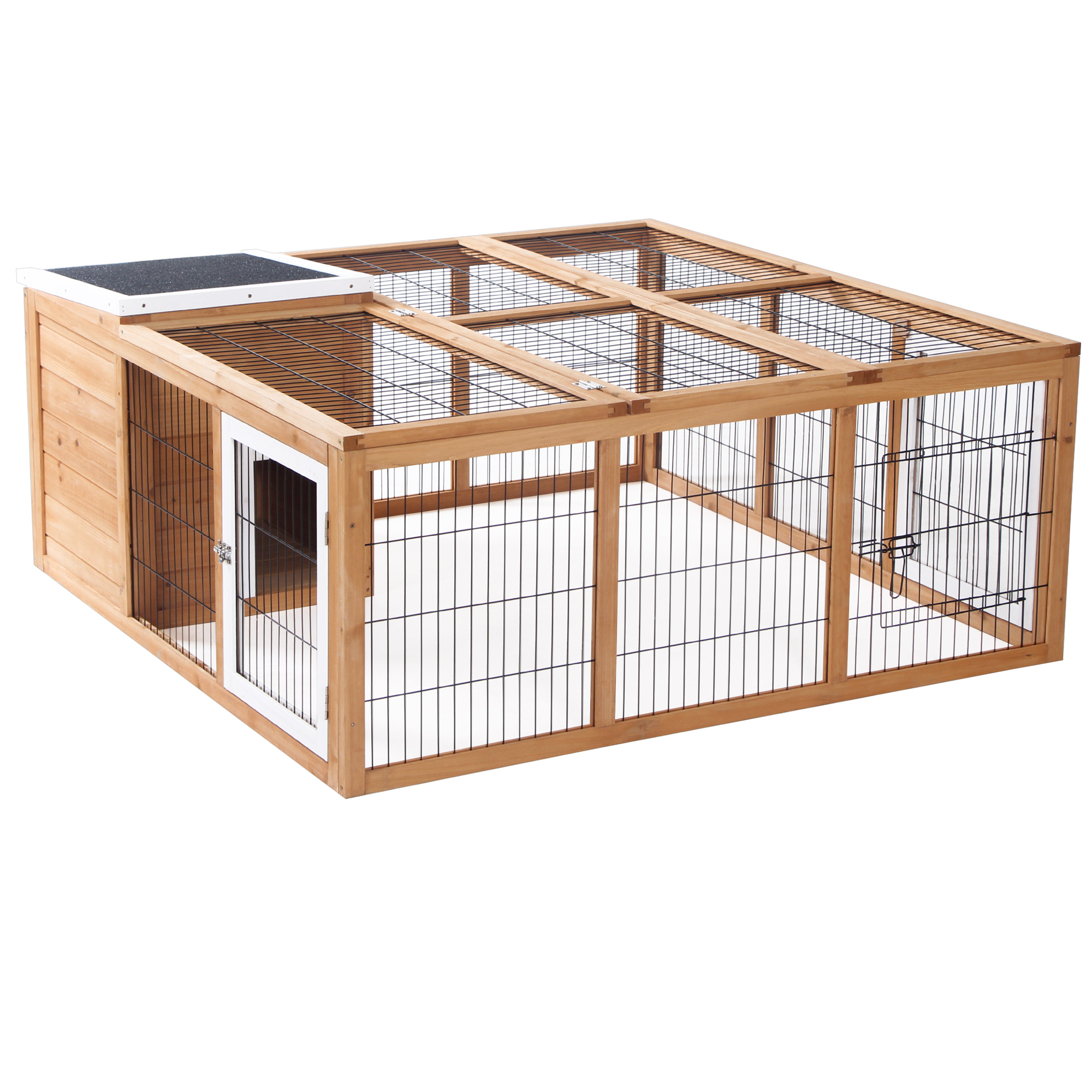 konijnenhok konijnenhok met ren klein dierenhok dak kan geopend worden waterdicht multifunctioneel dennenhout naturel 123 x 120 x 52 cm