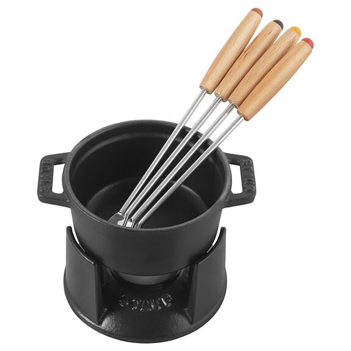 Fondue Staub Specialities Gusseisen Mini Fondue Set, 10 cm rund Schwarz