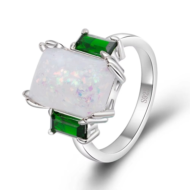 925 Sterling Silver White Fire Opal Zircon Stone Ring