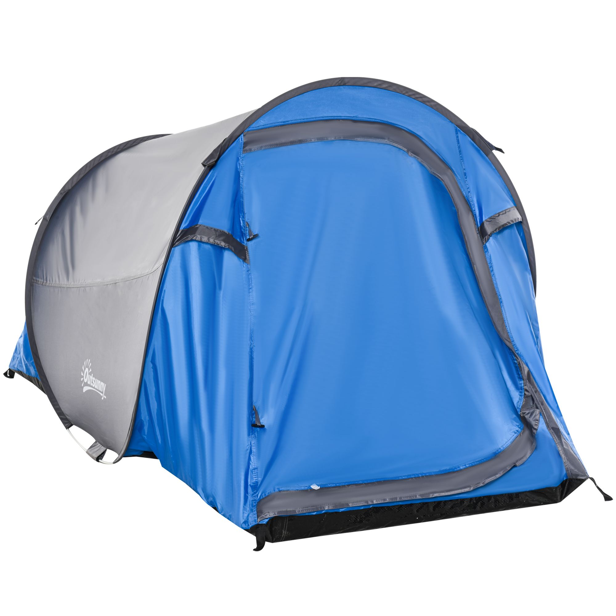 Outsunny Pop-up Campingzelt - 2-Personen Campingzelt - 1 Tür + 2 Fenster - Abmessungen 2,2L x 1,08B x 1,1H m - Fiberglas Polyester Blau Grau