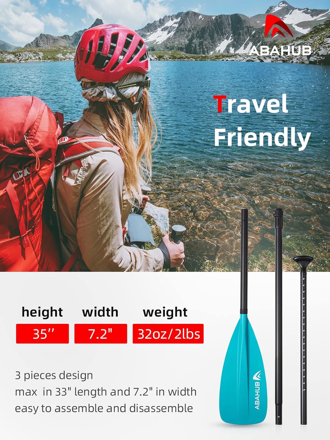 Abahub Pagaia SUP Alluminio Remi SUP Paddle Stand Up Paddle Telescopico 173-213 cm per Tavola da Surf Canoa SUP, Lama in Nylon di Plastica in Nero/Blu/Verde/Rosso/Arancione/Giallo