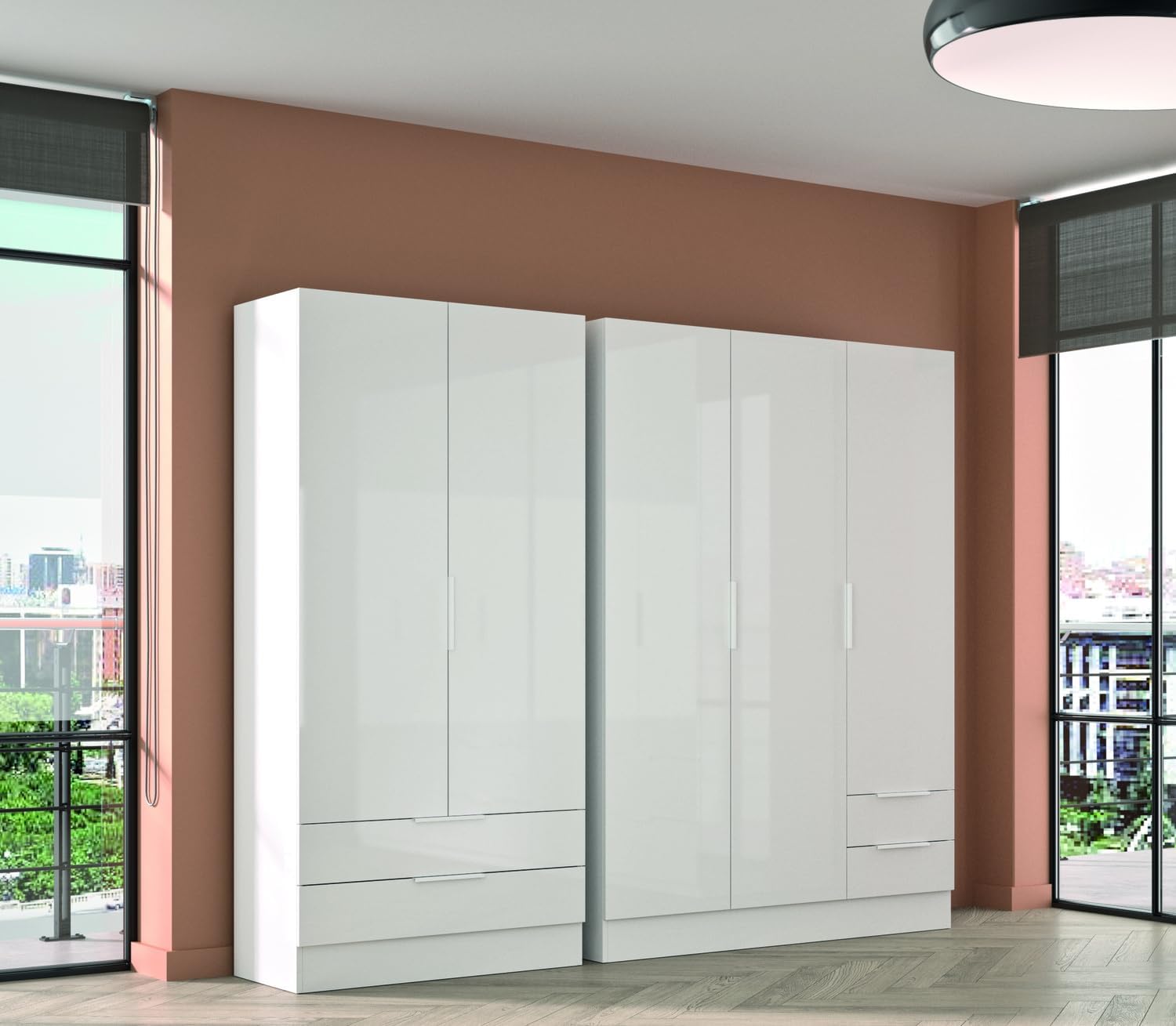 Composad | ESPRESSO Line Wardrobe with 2 Doors and 2 Drawers, Storage Cabinet, Space-Saving, for Bedroom, Laundry Room, 81.7 x 184.5 x 46 cm, White, Made in Italy