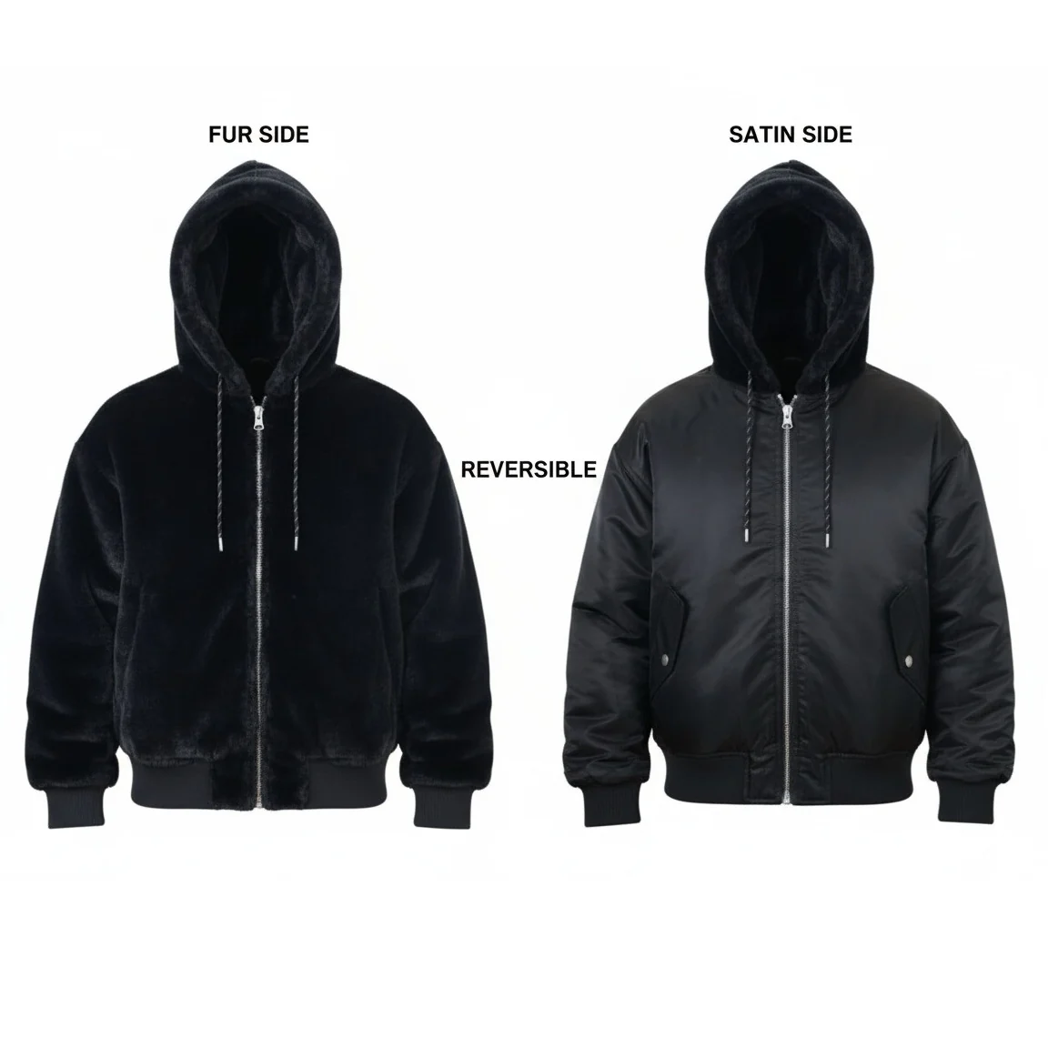 12 Pack Adult Reversible Jacket with Fur Lining & Hood in Black