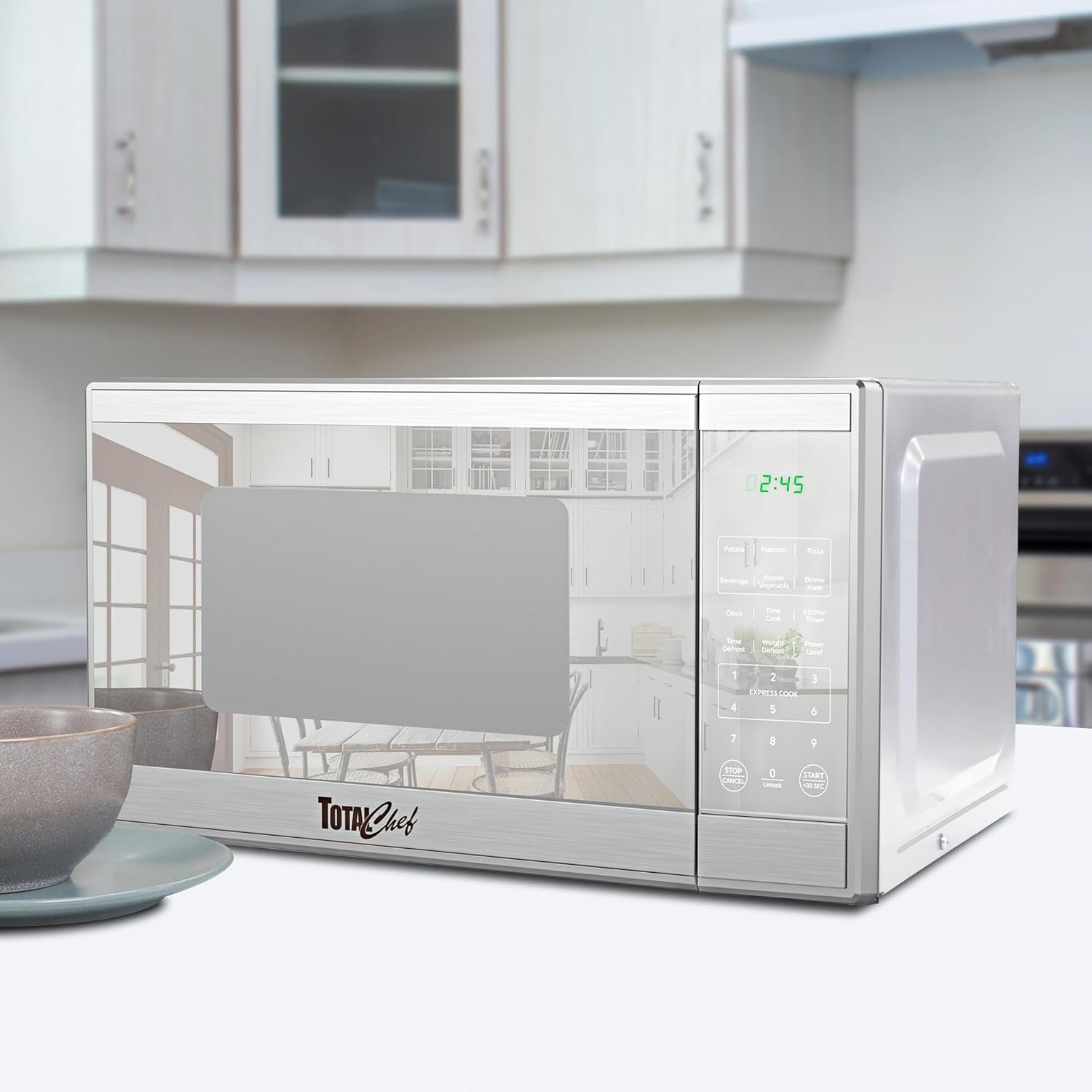 Total Chef 1.3 Cu Ft Microwave Oven – Compact Countertop Kitchen Appliance, Small Stainless Steel Microwave with Digital Touch, Pre-Set Functions, 12.8” Turntable, 1100 Watt
