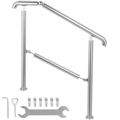 VEVOR Treppengeländer 5 Stufen Hauseingang Handlauf Edelstahl mit Pfosten Verstellbares Eingangsgeländer Silber 1 bis 5 Stufiges Geländer 1,6 m