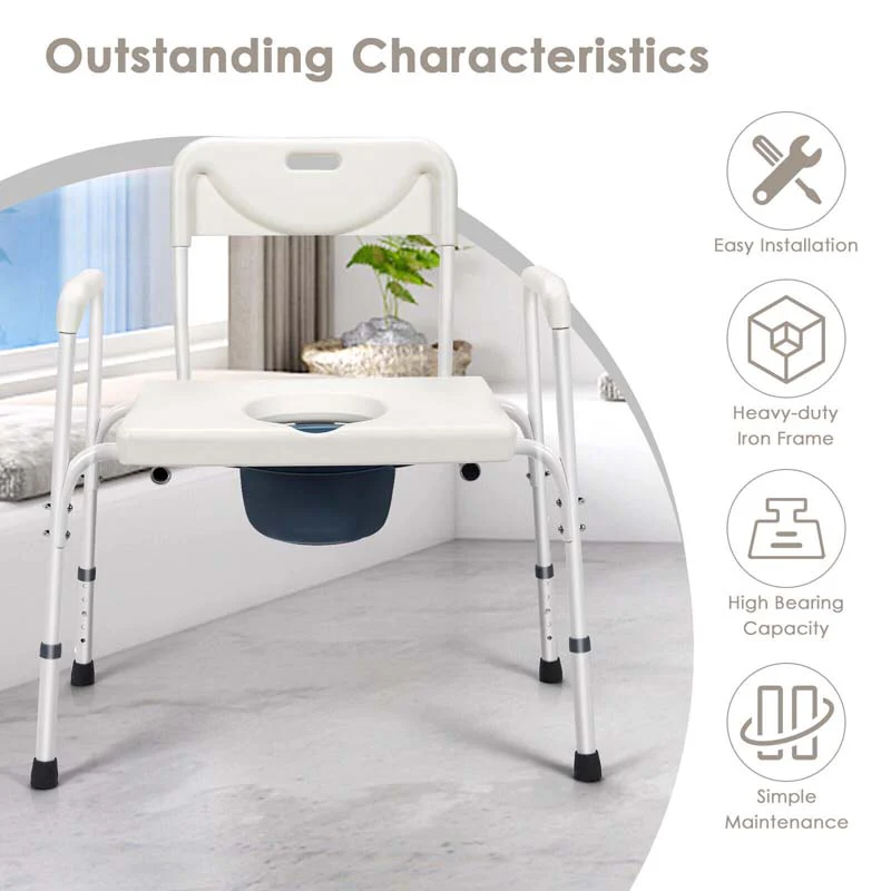 Eletriclife Height Adjustable 3-in-1 Bedside Commode Portable Toilet