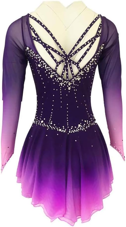 Eiskunstlauf Tanzkleider Eislaufen Leistung Outfit für Mädchen Handgefertigt Rhythmische Gymnastik Tanzbekleidung Langarm Rollschuh Tanzkleidung