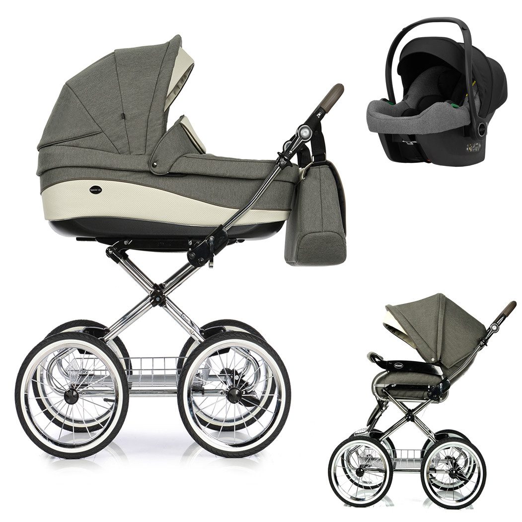 Kombi-Kinderwagen Emma Classic 4 in 1 mit Sportsitz, Autositz und Zubehör in 7 Farben