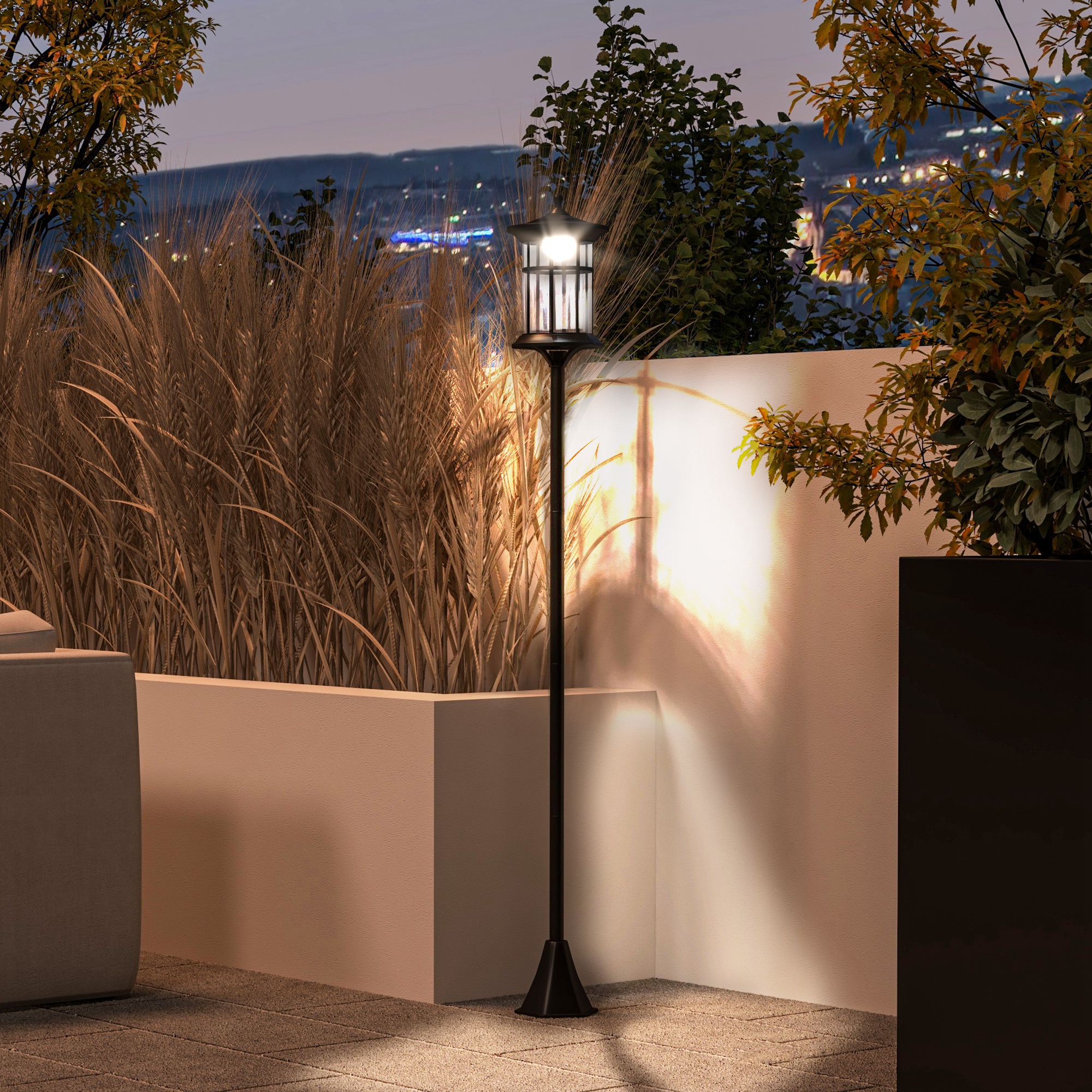 Outsunny Solar-Gartenlaterne 184cm hoch mit LED-Kaltweiß und IP44, Schwarz