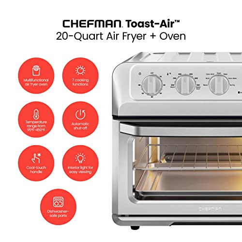 Chefman Air Fryer Toaster Oven Combo, 7 In 1 Convection Oven Countertop 20 Qt Oven Air fryer, Cook a 10 Inch Pizza, Air Fry 2 lb. of Chicken Wings, Toast, Broil, Auto Shutoff, Stainless : Home & Kitchen