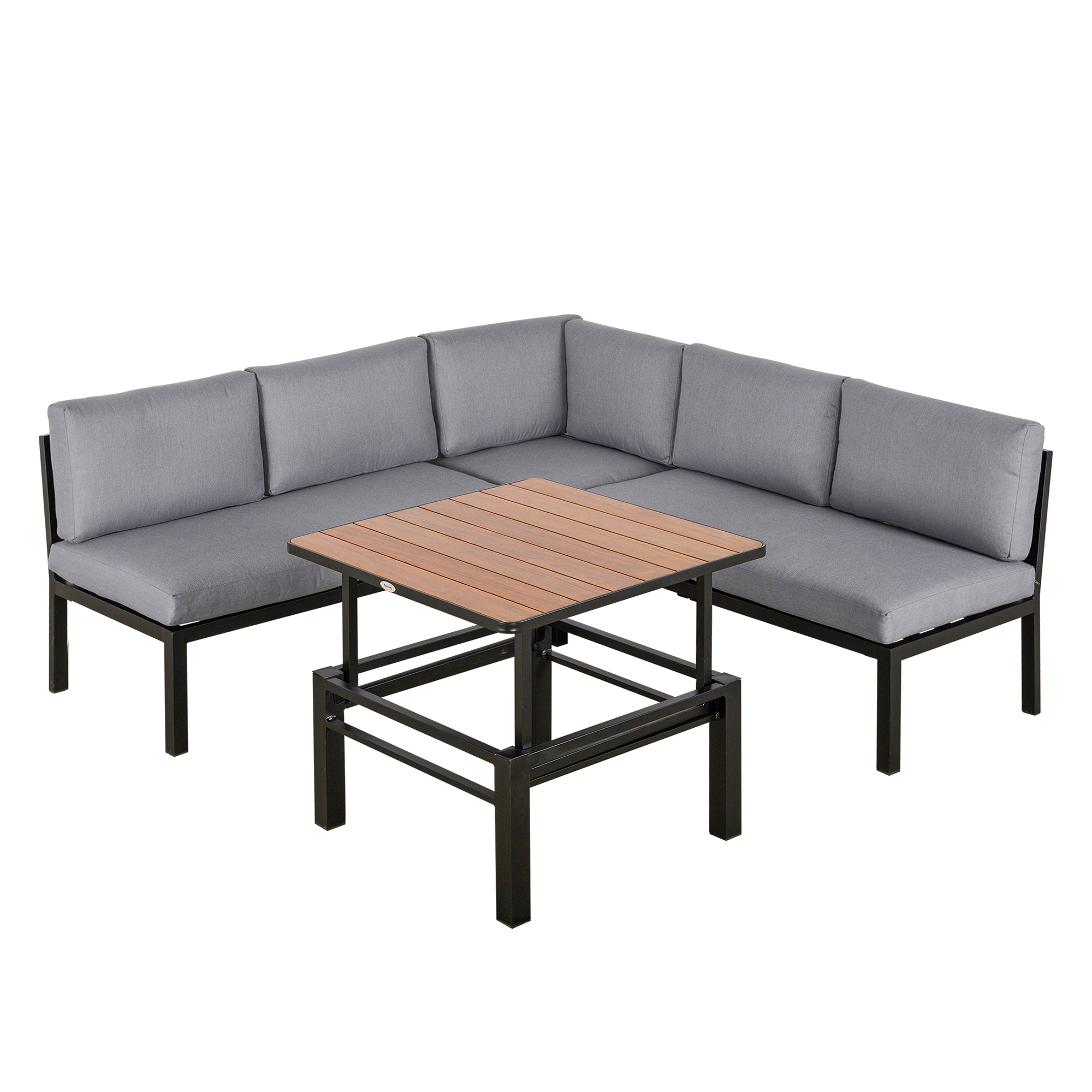 Outsunny Gartengarnitur für 4 Personen Gartenmöbel-Set mit hebbarem Couchtisch Sofa mit Kissen Outdoor Aluminium Grau