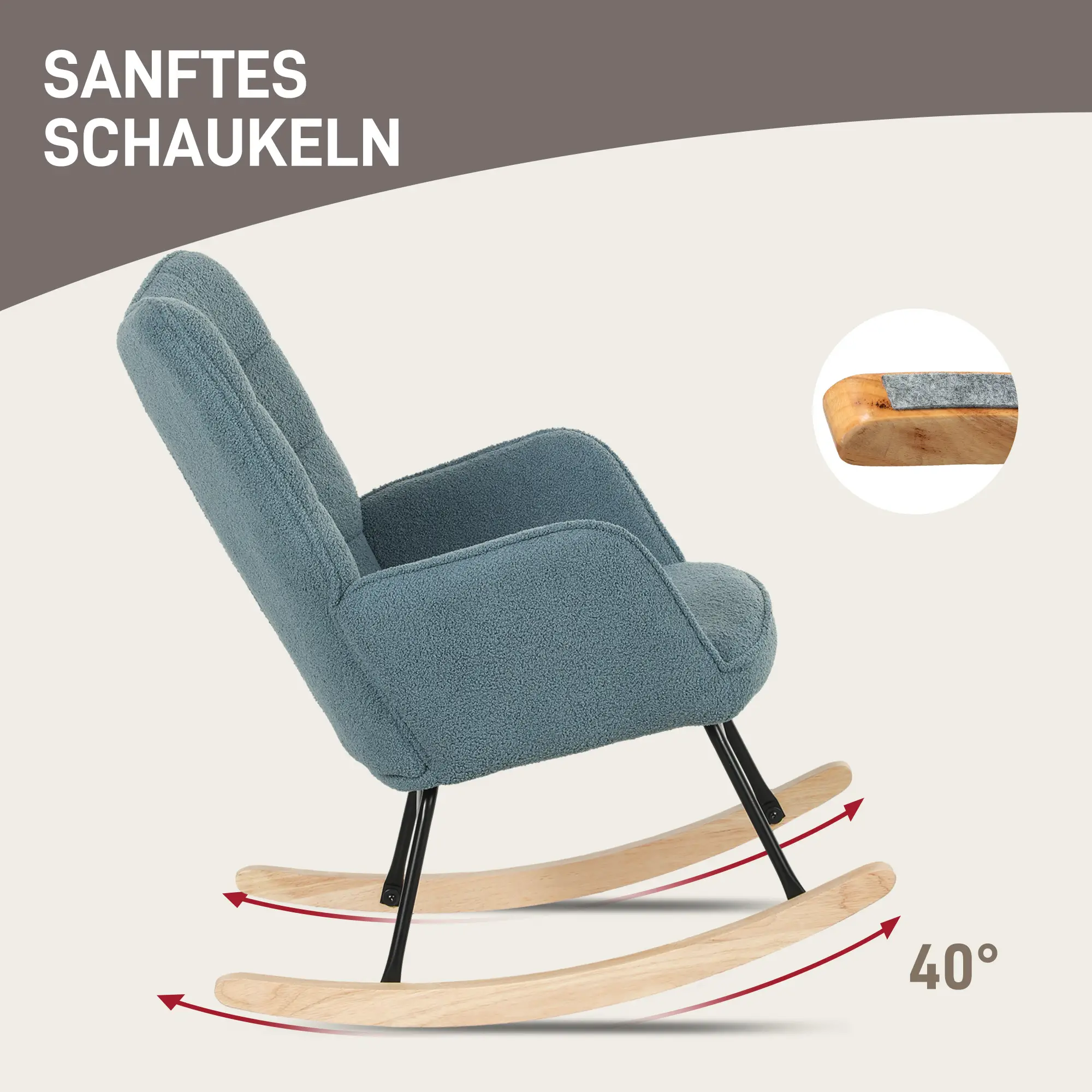HOMCOM Schaukelstuhl Relaxsessel Berbervliesoptik hellblau