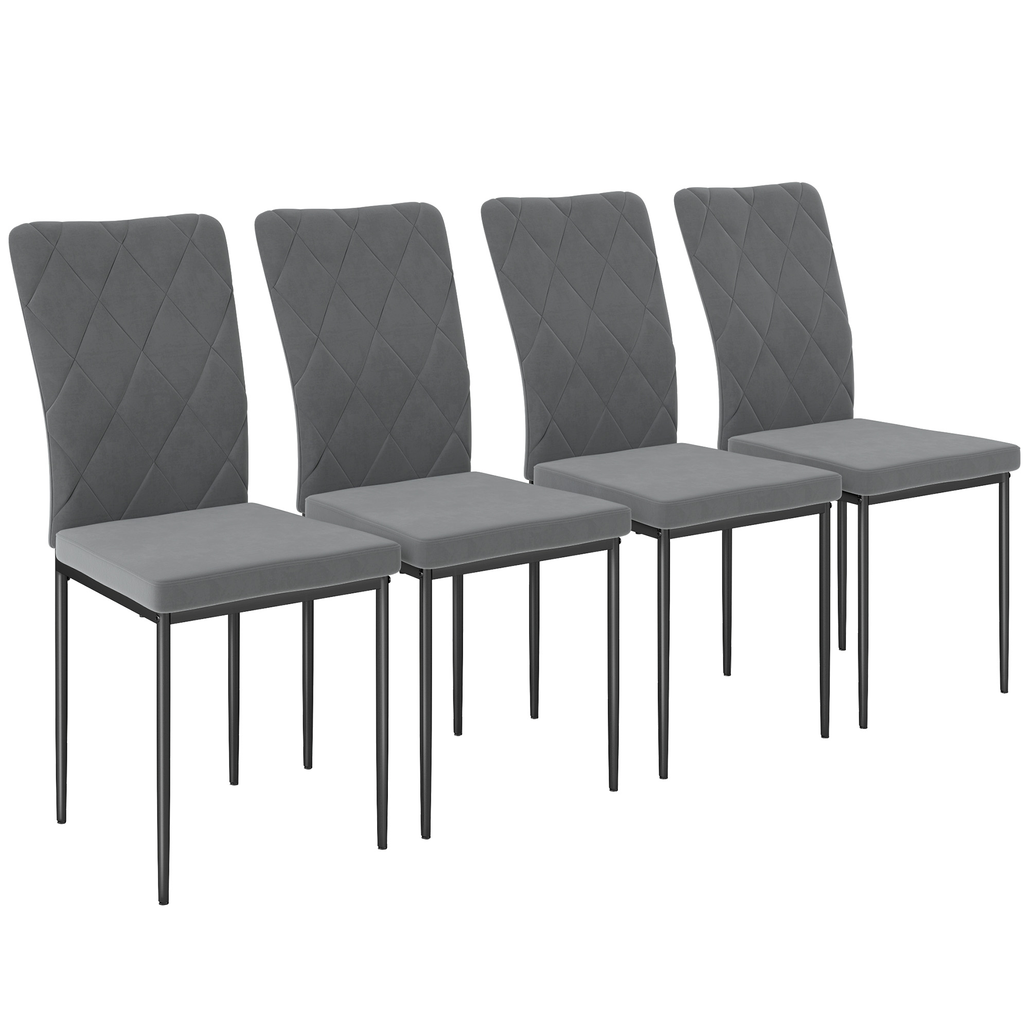 HOMCOM 4er-Set Esszimmerstühle in Samtoptik, Moderne Polsterstühle mit Metallbeinen, für Esszimmer, Schlafzimmer, Küche, Grau
