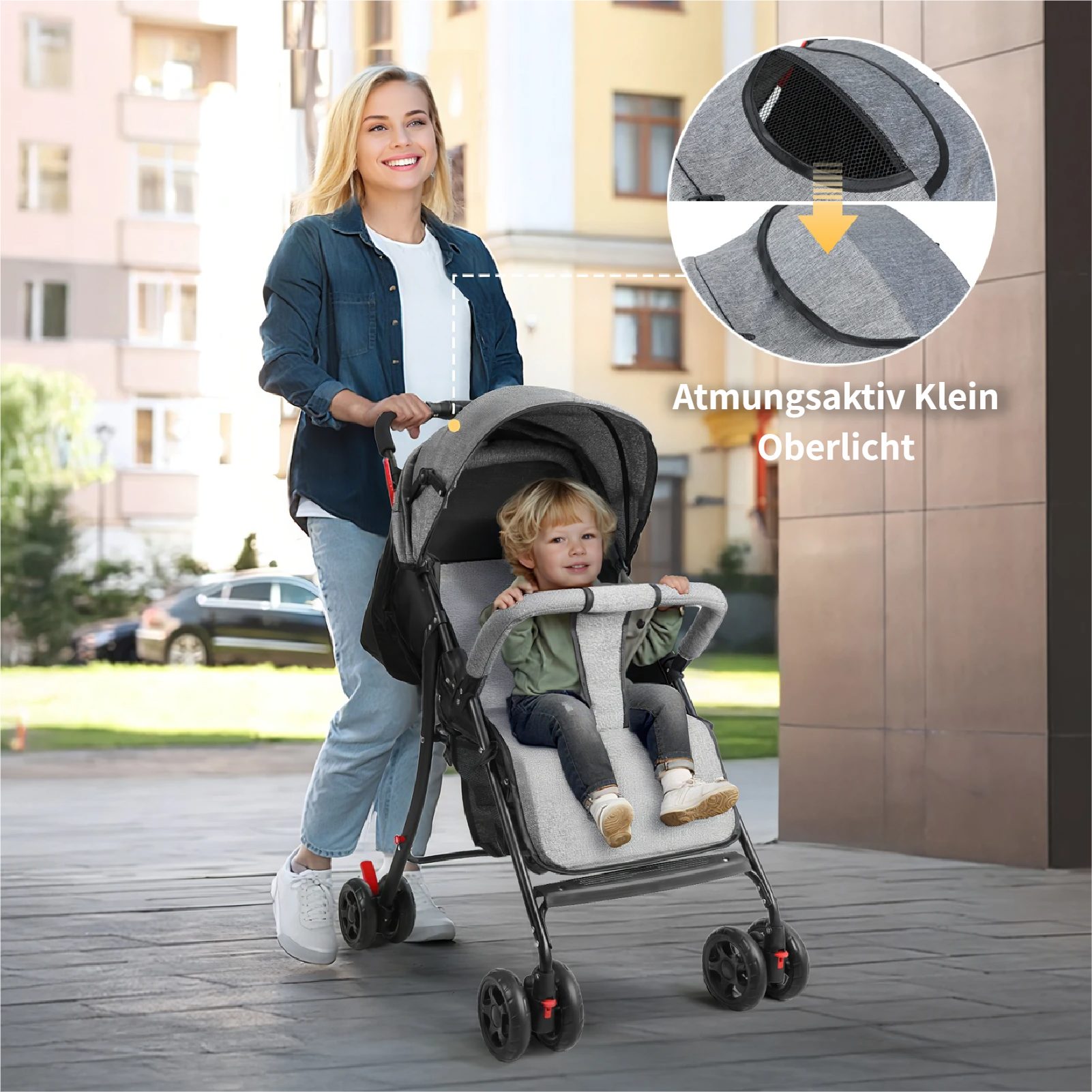 Kinder-Buggy Baby Kinderwagen bis 10 Kg, 0-2 Jahre, Zusammenklappbar, Grau
