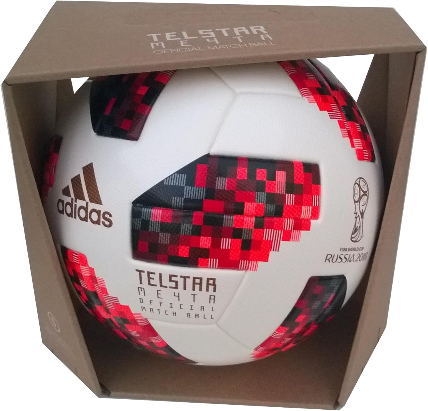 adidas Fußball als Fanartikel der Weltmeisterschaft in Russland 2018, offizieller Artikel des Fifa World Cups, Größe 5, Weiß und Rot