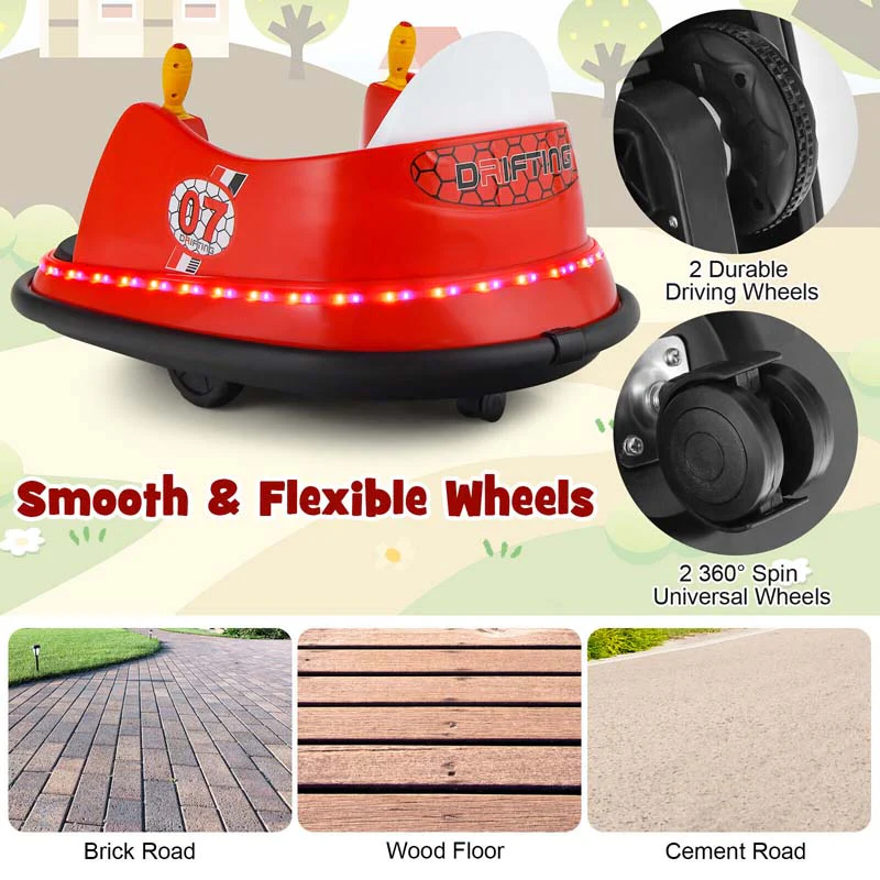 12V Toddler Bumping Car Battery Powered Baby Ride On Bumper Car With Dual Joysticks Flashing Led Light Amp 360 Degree Spin