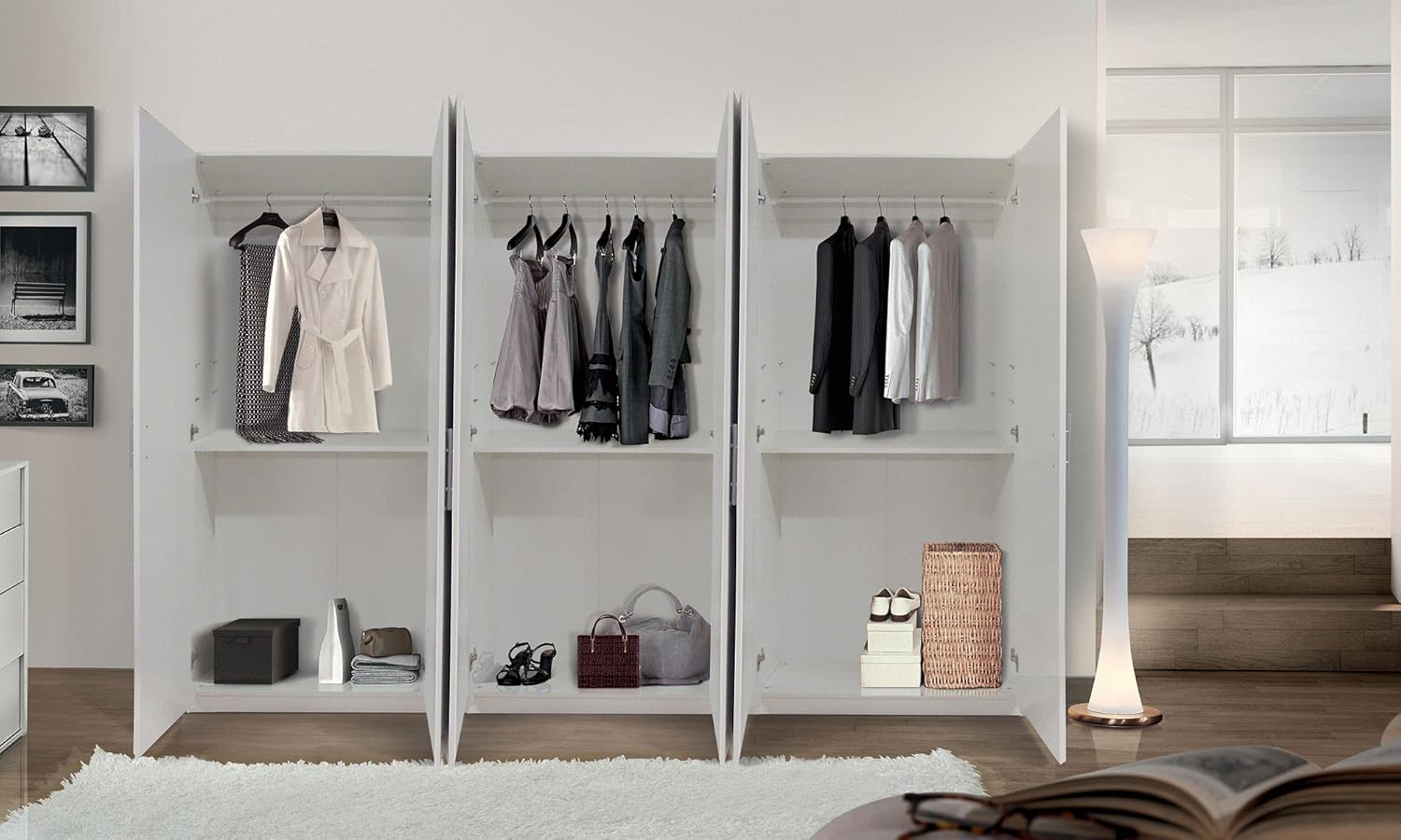 My Brand Germanvox Swift Wardrobe with 6 Doors Bedroom Matt White Made in Italy L.270 D.53 H.202 cm