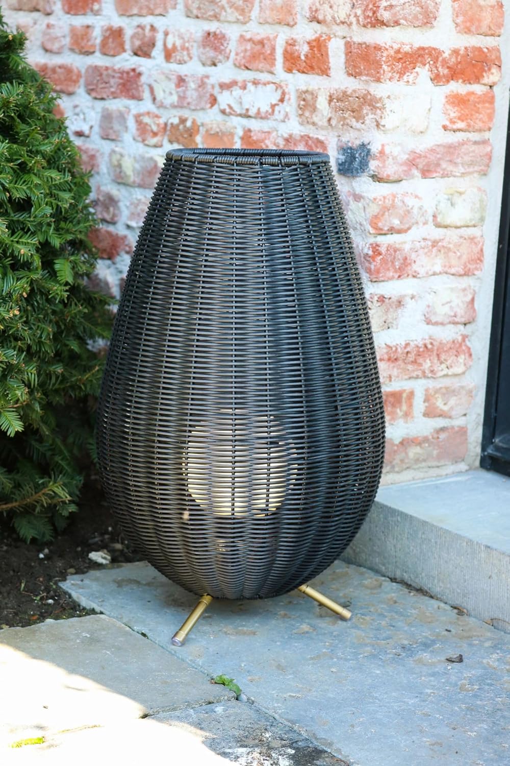 Licht-Erlebnisse LED Akku Tischlampe außen Schwarz IP44 Terrasse Balkon 50 cm 3 W 180 lm 3000 K Geflecht dekorativ stilvolle Tischleuchte dimmbar TEYA