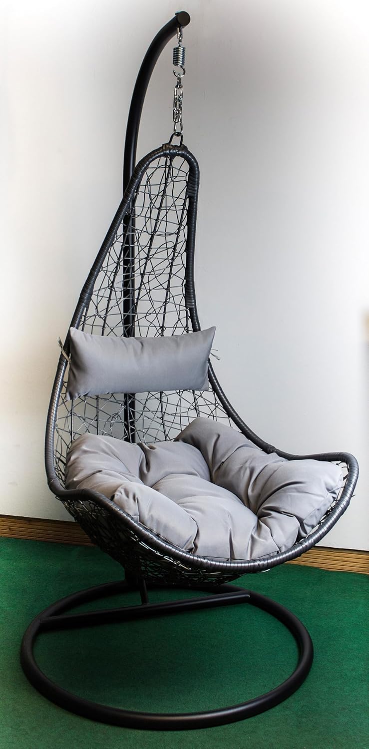 AVANTI TRENDSTORE - Binto - Hanging chair in powder-coated steel with polyester cushions in beige/cream colour. Dimensions LA 105 x 195 cm