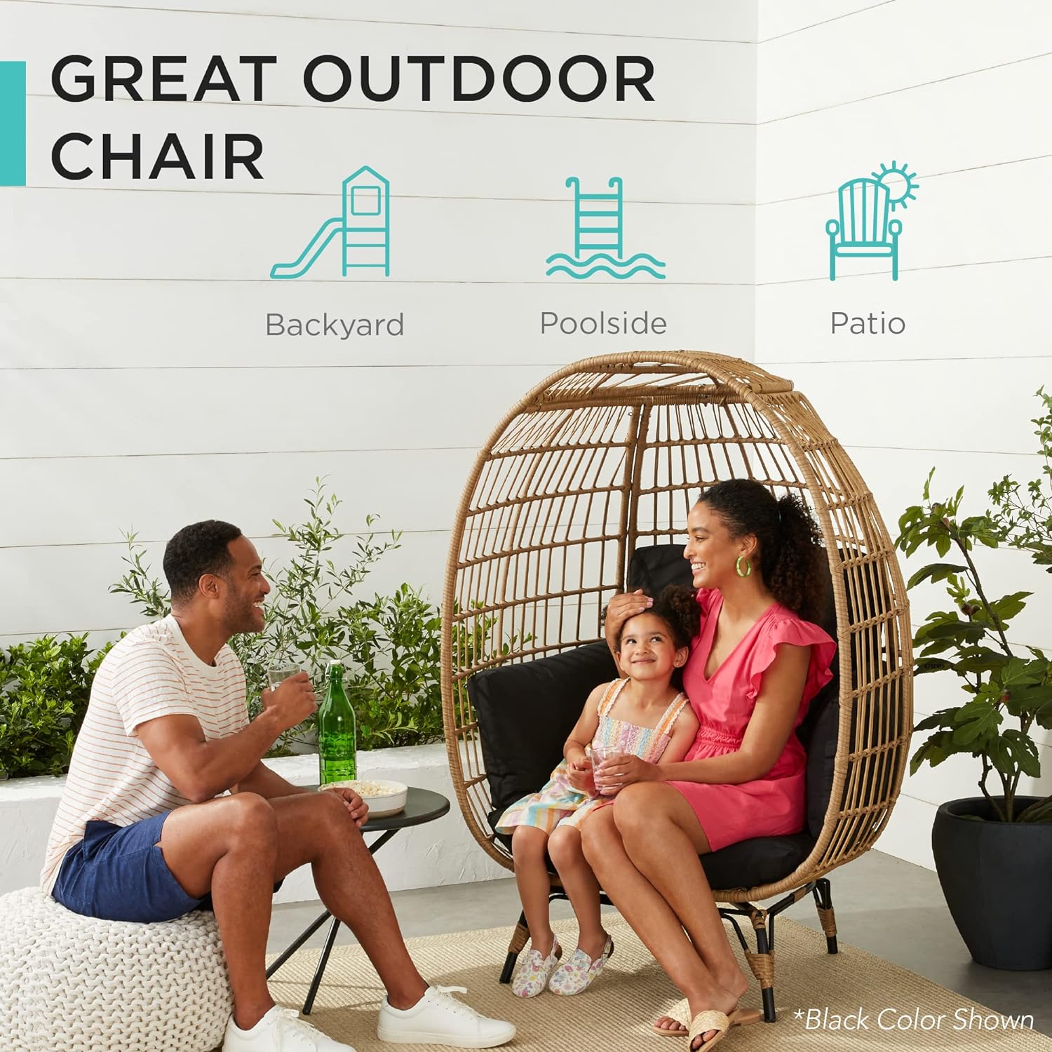 Best Choice Products Ivory Wicker Egg Chair, Oversized Indoor Lounger, 440lb Capacity, Bohemian Style, Steel Frame, Cushions Included
