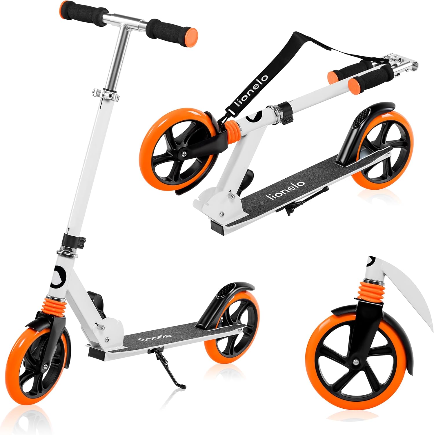 LIONELO LUCA Monopattino pieghevole per Bambini e adulti fino a 100kg, Regiolable e leggero solo 4kg, Costruzione solida, Ruote 20cm, Ammortizzatori ShockResist, Freno posteriore, Antiscivolo