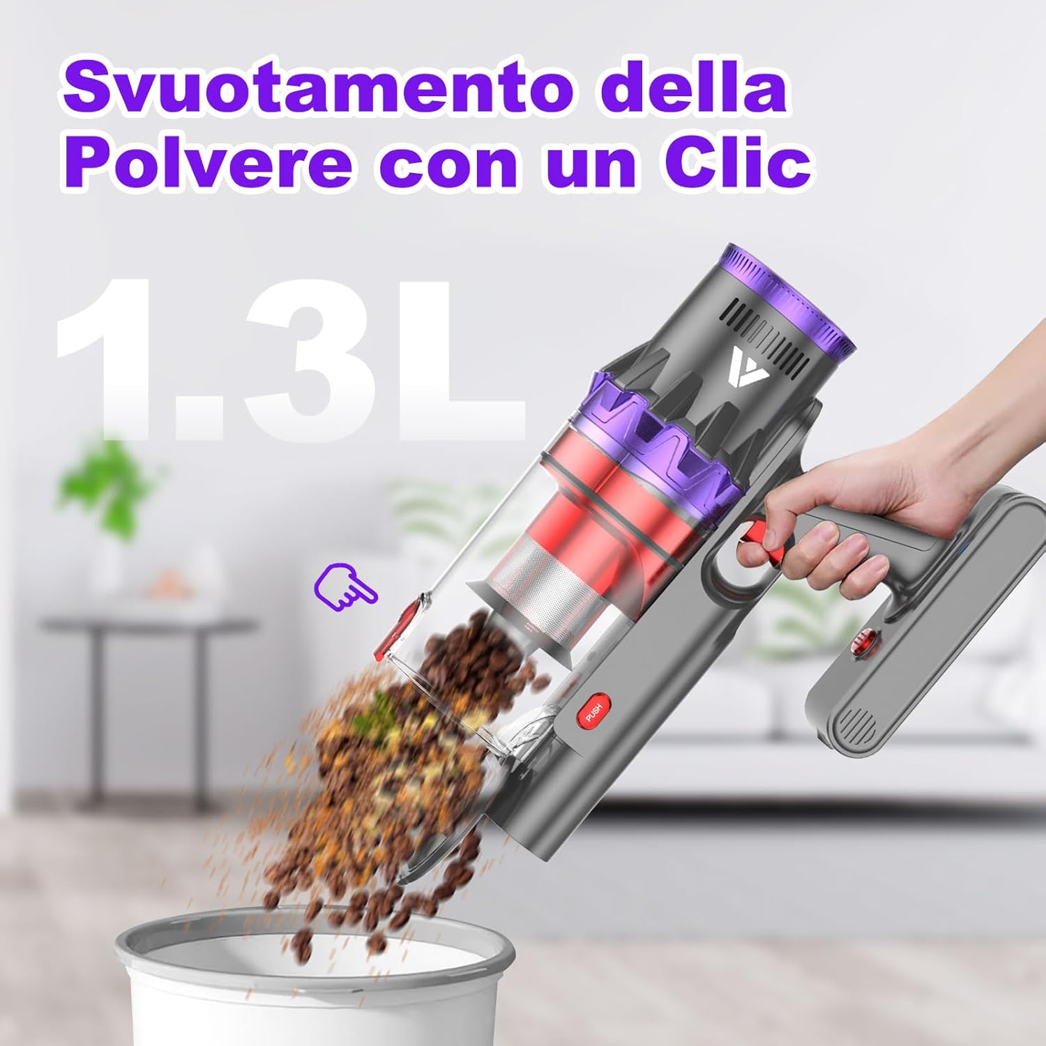 coovy 580W/55000Pa Aspirapolvere senza Fili SU7, Scopa Elettrica senza Filo Potente 75 Min Autonomia con LED Touchscreen Anti Groviglio per Tappeti Pavimento Peli Animali