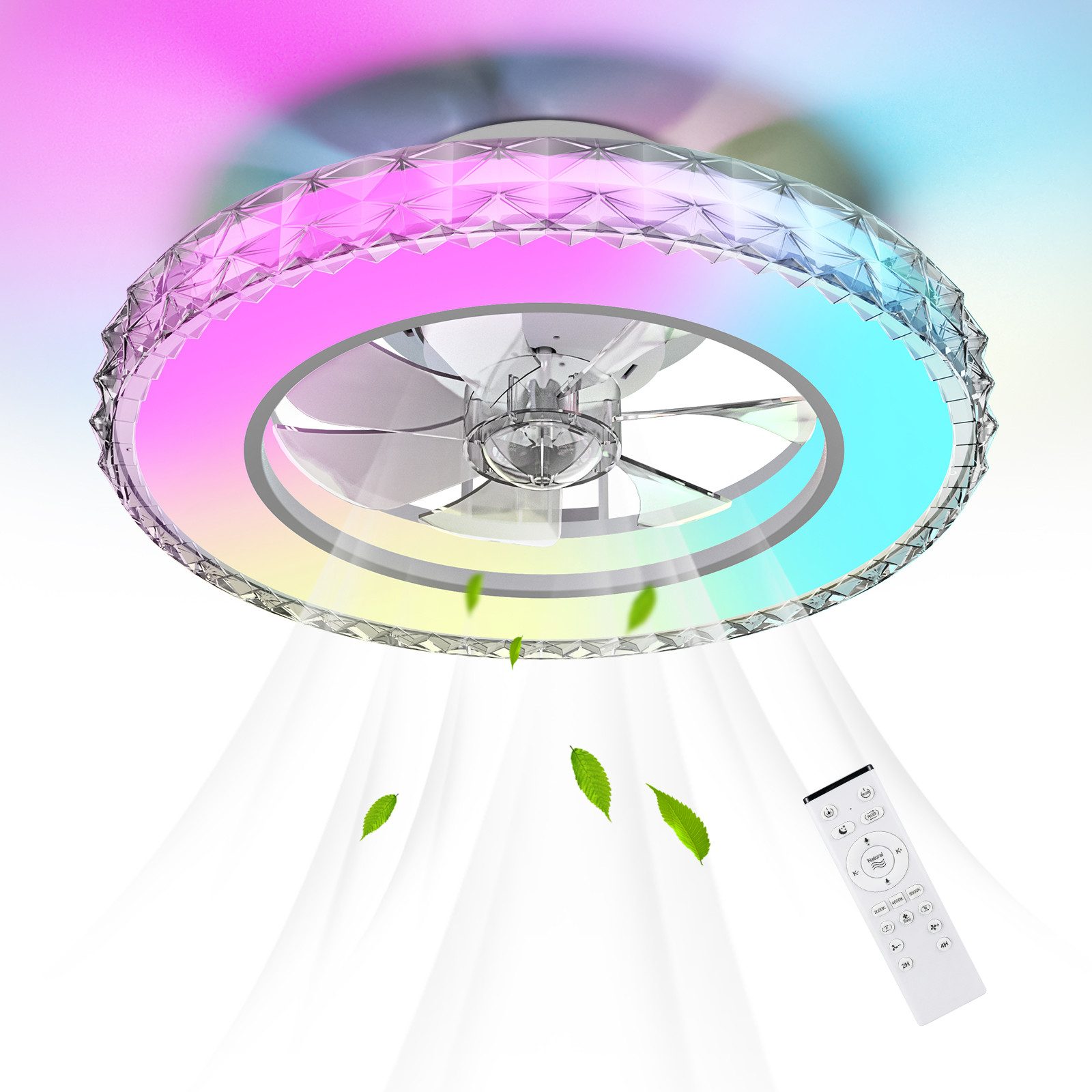 Deckenventilator mit Beleuchtung mit Kristall-Optik, LED 3CCT, RGB, dimmbar