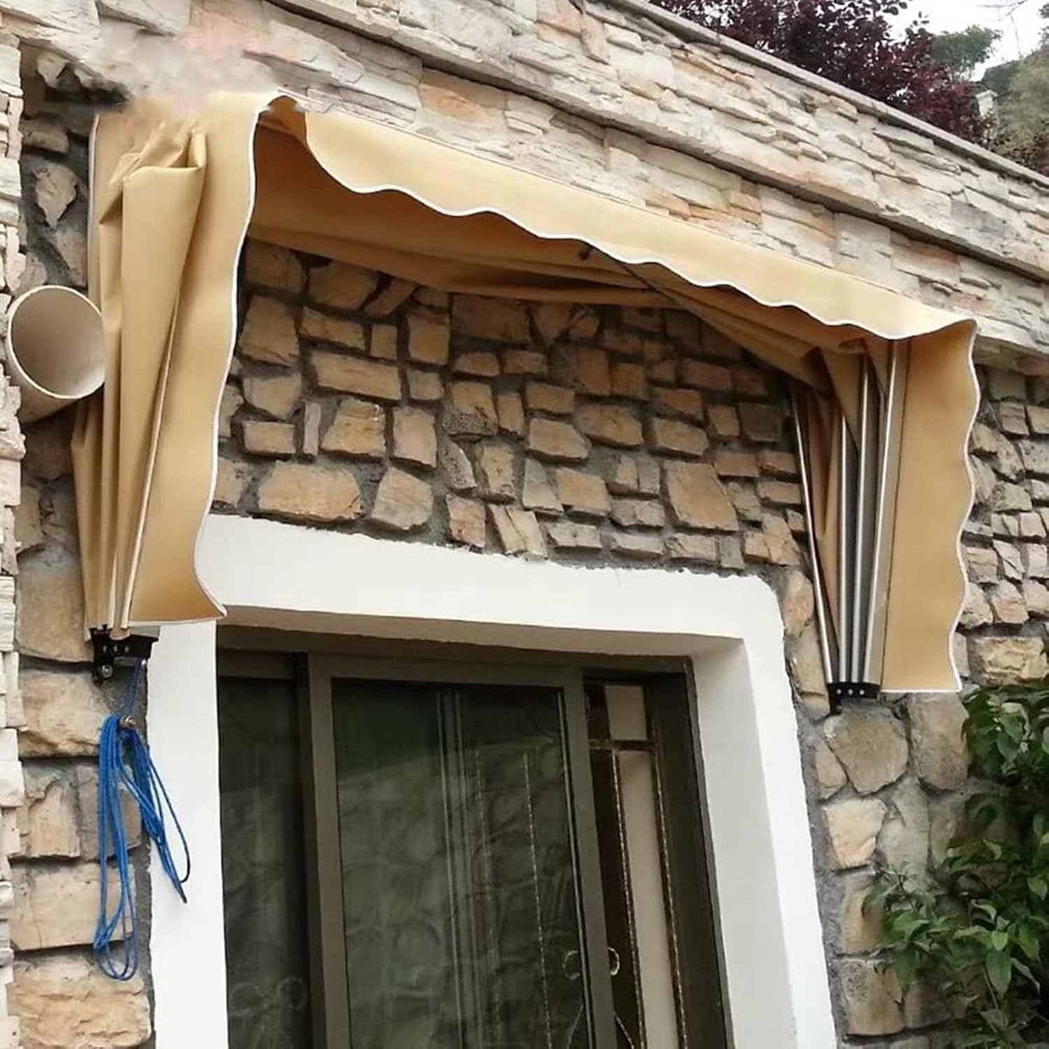 Awning for Doors and Windows - Fixed Outdoor Waterproof Rain Snow Canopy Canopy with Aluminium Frame for Porch Decoration (Colour: Khaki, Size : 140 x 80 x 80 cm)
