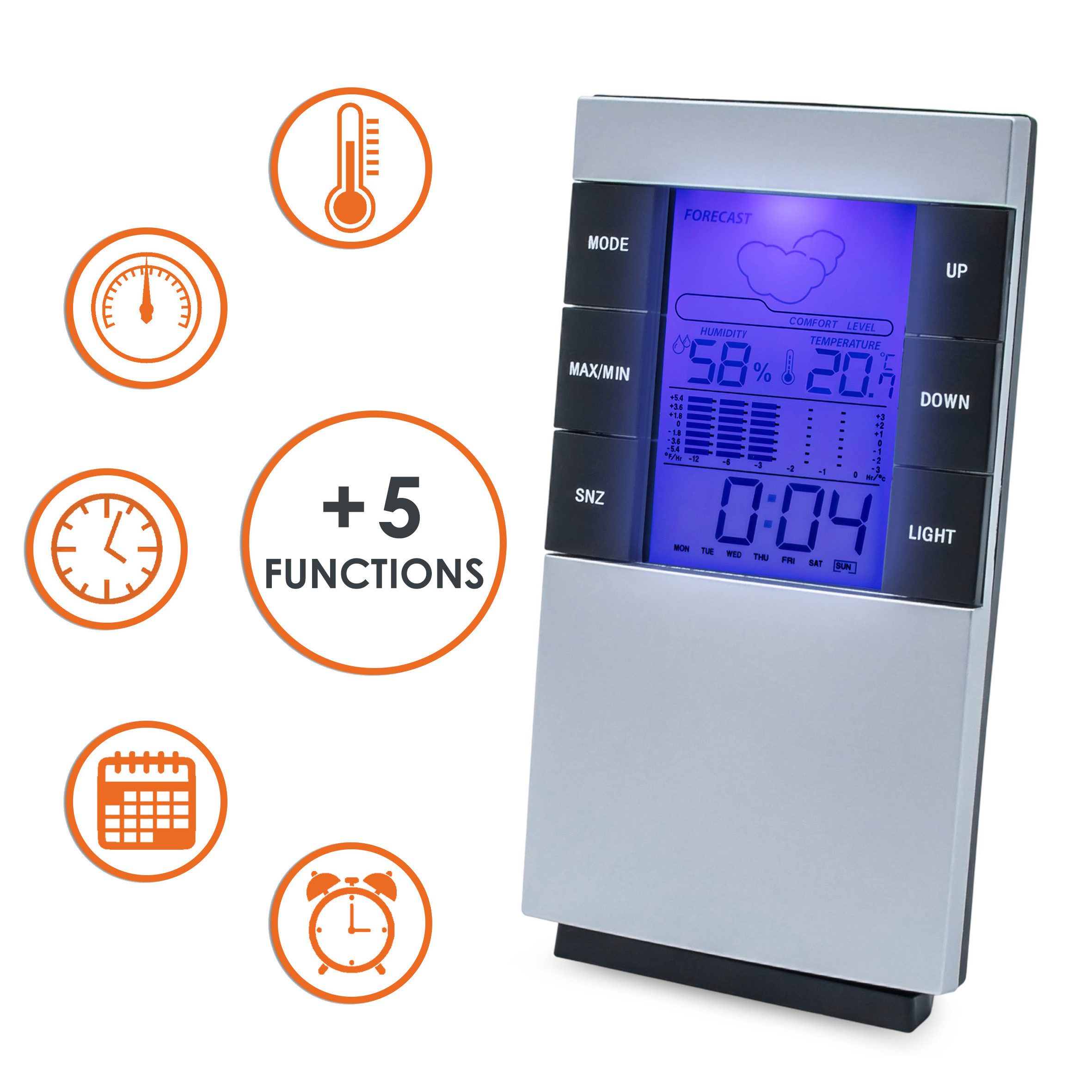 Wetterstation 5in1 Raumklima Messgerät in silber