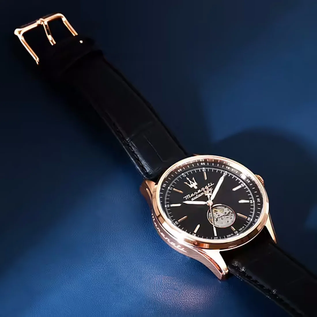 Orologio Maserati Sorpasso Skeleton nero dettagli in oro rosa cinturino pelle R8821124001