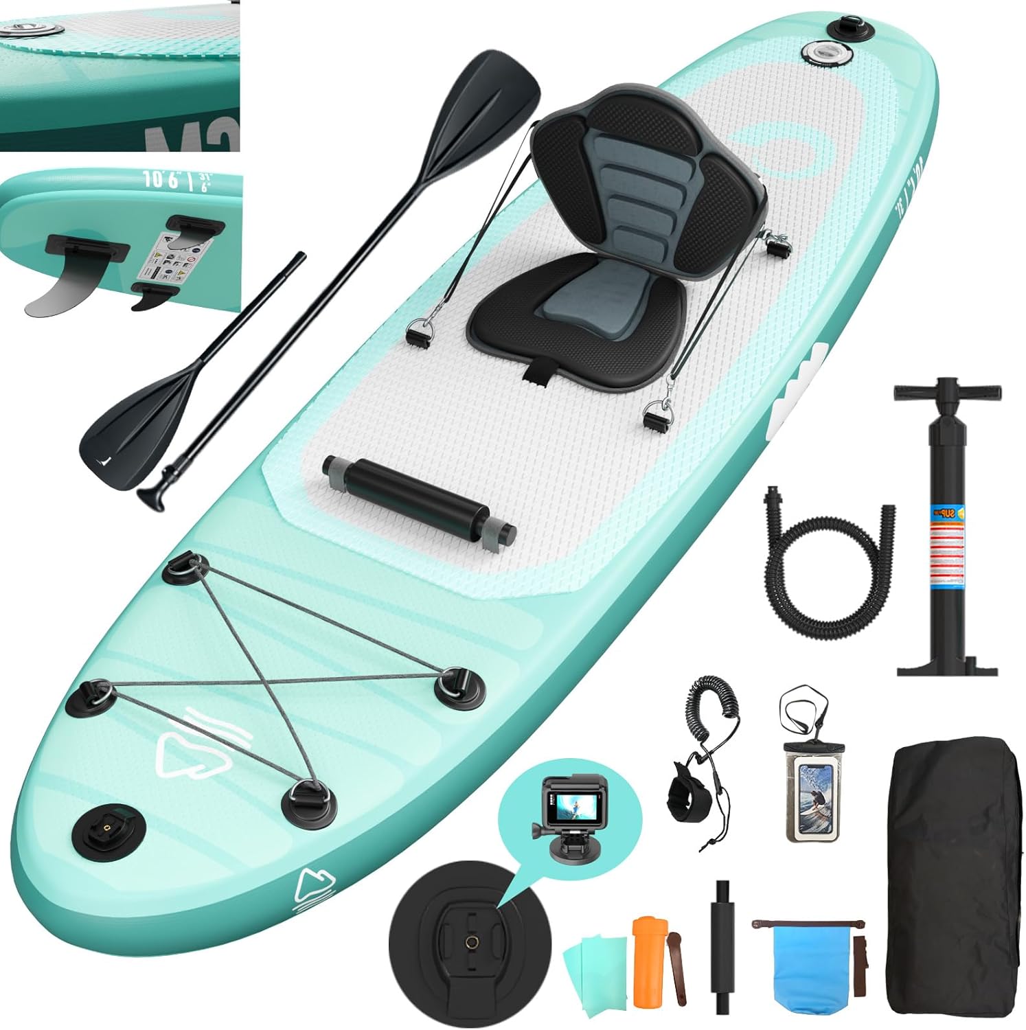 JUMMICO Tavola Sup Gonfiabile, Stand Up Paddling Board, 320 x 80 x 15 cm, Pagaia Stand Up 2-in-1 con Sella Kayak, Pagaia Regolabile e Accessori, Portata 160kg, Ideale per Surf, Pesca e Yoga