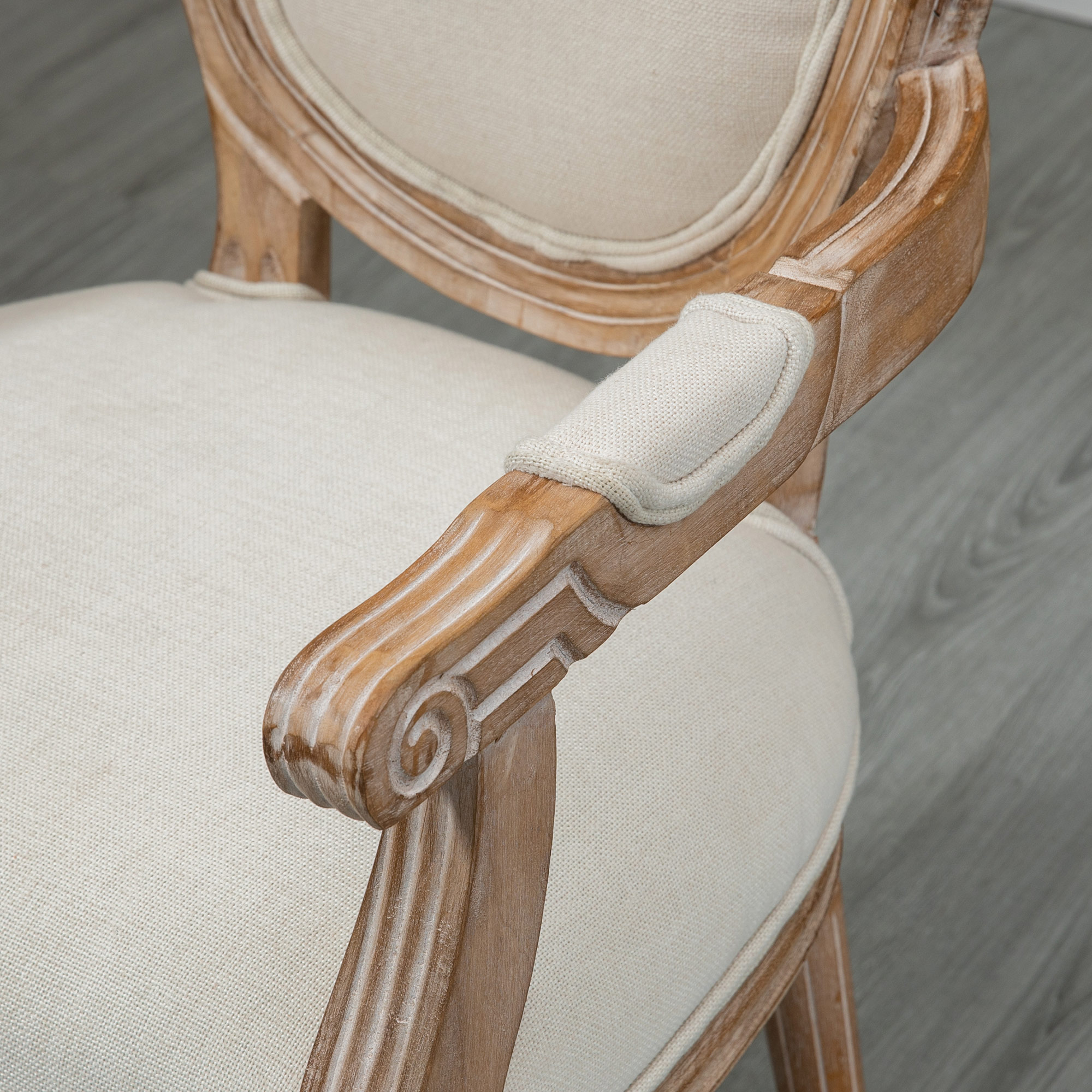 Keukenstoel in Antiek Design, Ademende Bekleding, Linnen Look, Massief Houten Frame, 56 x 54 x 96cm, Cr��mewit