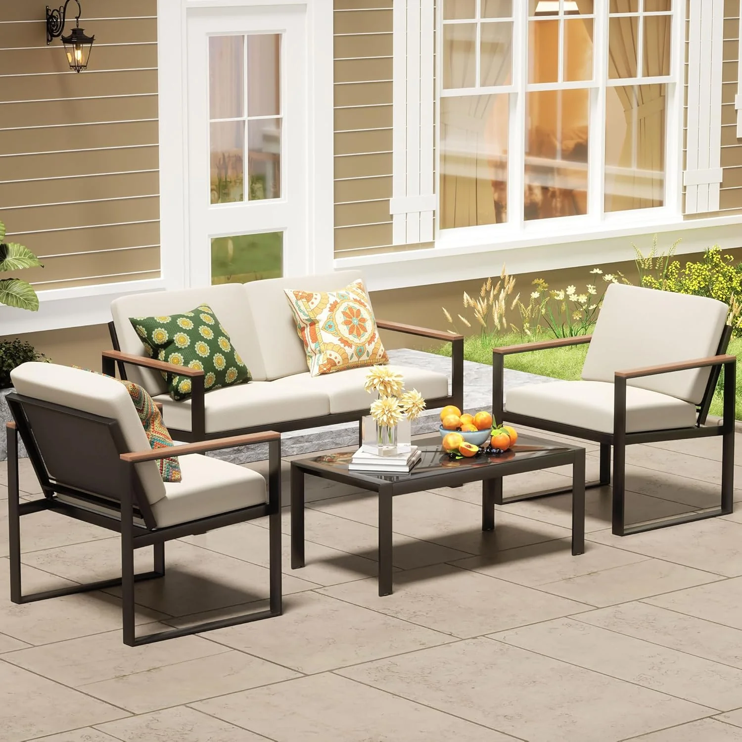 4 Pieces Patio Furniture Set Metal Outdoor Patio Furniture Set
