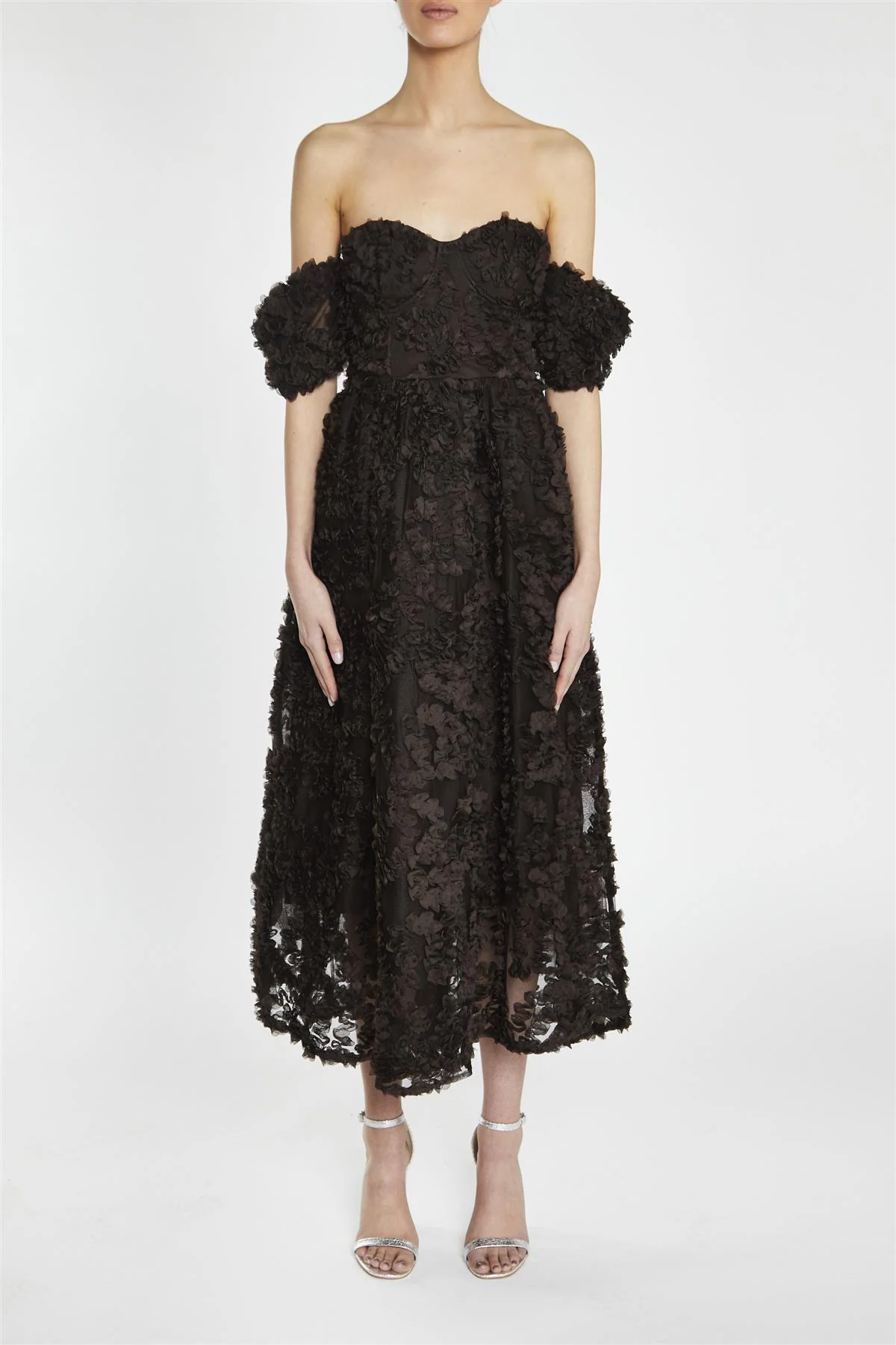 Amelia Dark Chocolate Bardot Bust Cup Midi Dress
